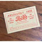 RARE Vintage 1950s Pepsi Cola Advertising Free Coupon Six-Pack Dealer