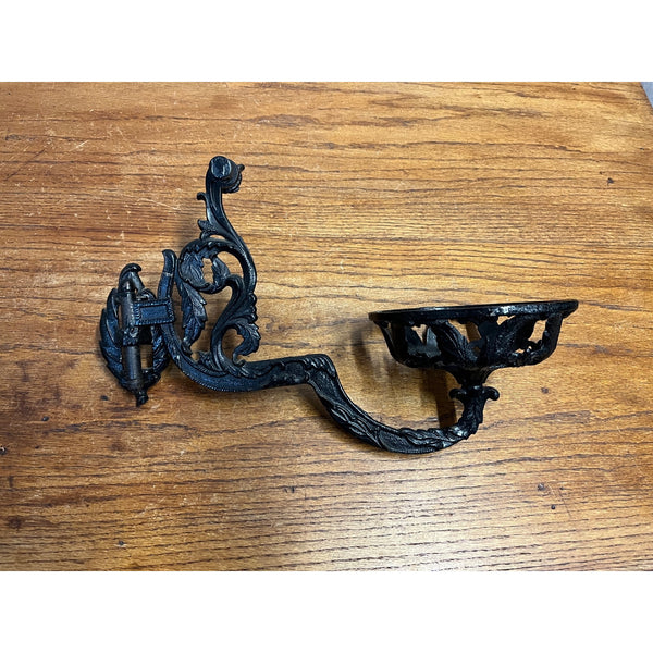 Vintage Cast Iron Black Oil Lamp Holder w/Wall Mounting Bracket, Swivel Arm