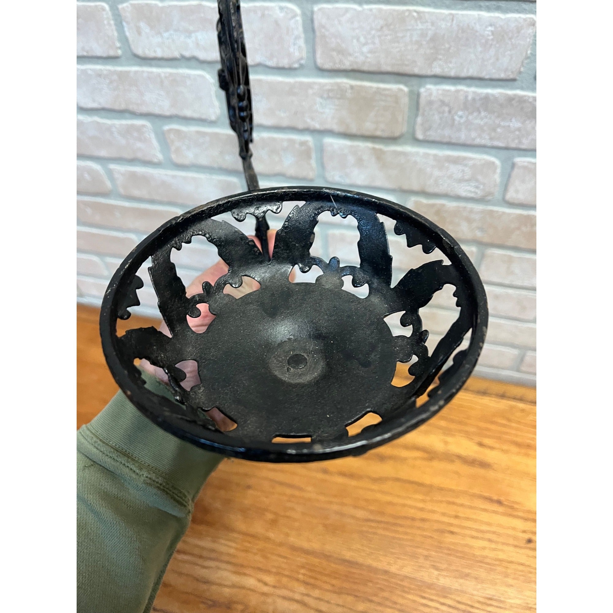 Vintage Cast Iron Black Oil Lamp Holder w/Wall Mounting Bracket, Swivel Arm