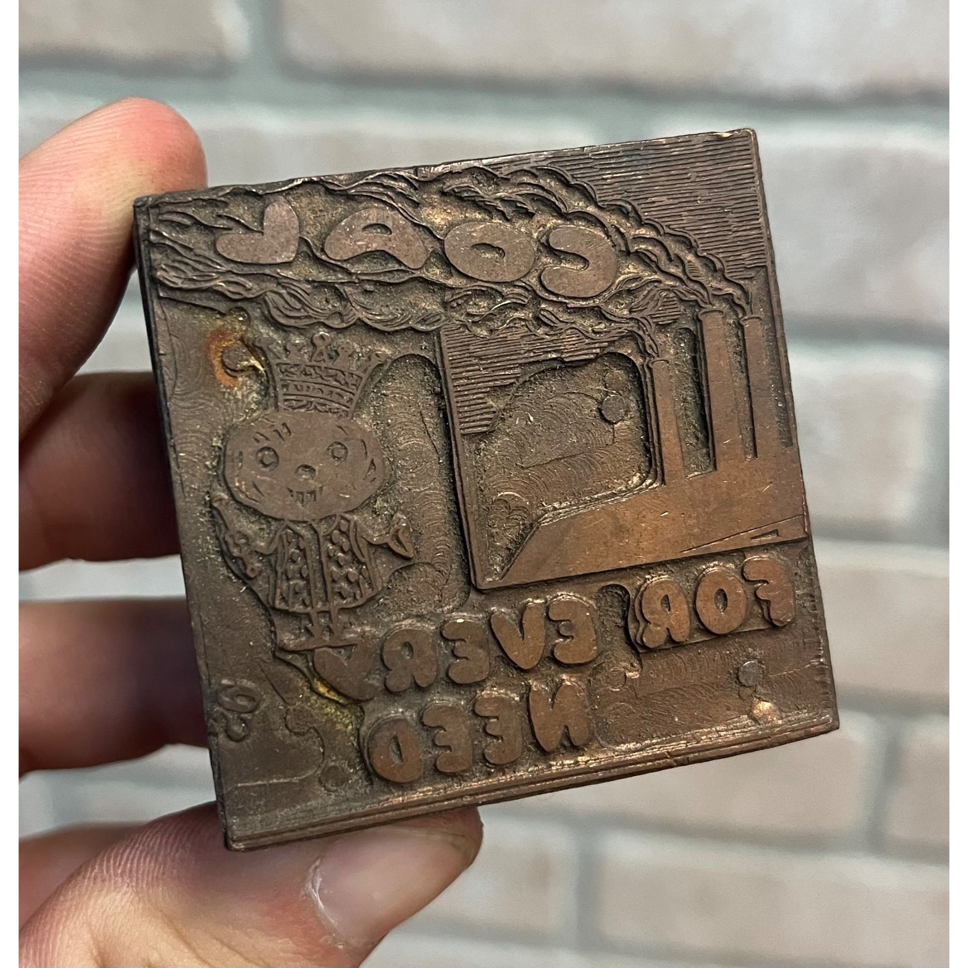 Vintage Letterpress Printing Block Old King Coal Advertising Copper