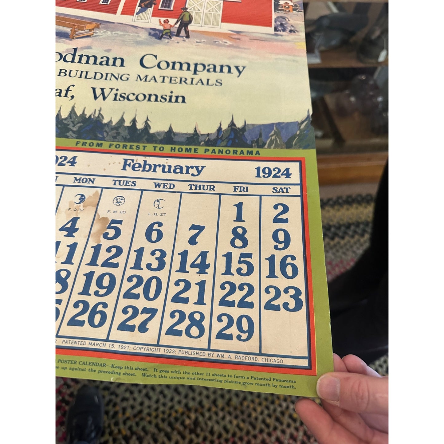 Vintage Fuller Goodman Lumber (Oshkosh Wis) Advertising Calendar Sign Farm Litho