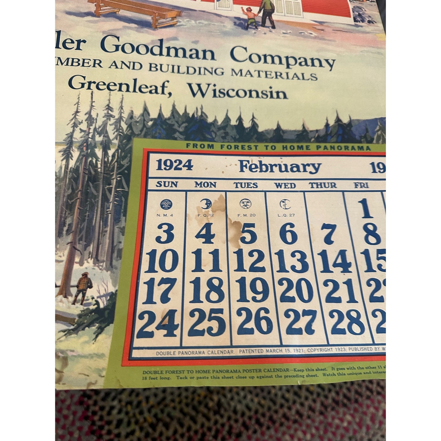 Vintage Fuller Goodman Lumber (Oshkosh Wis) Advertising Calendar Sign Farm Litho