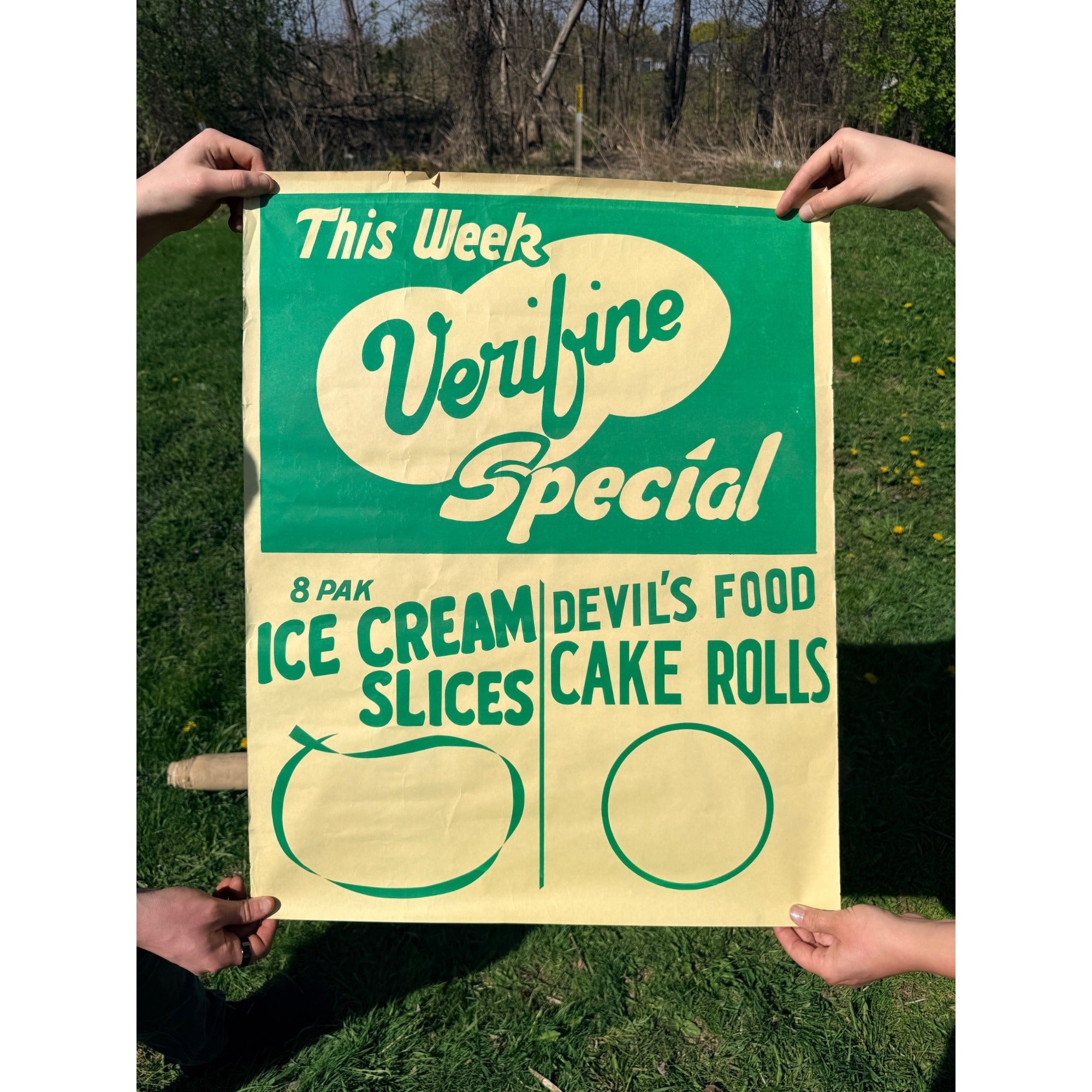 Vintage Verifine Dairy Ice Cream Slicews / Cake Rolls Advertising Poster Sign