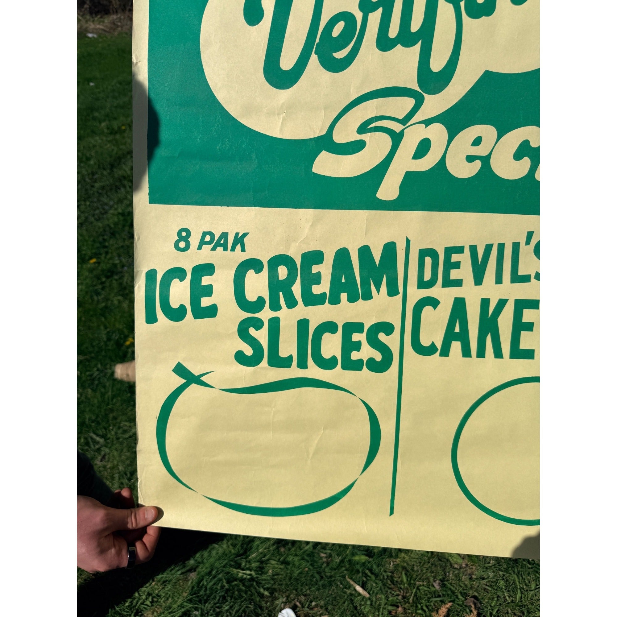 Vintage Verifine Dairy Ice Cream Slicews / Cake Rolls Advertising Poster Sign