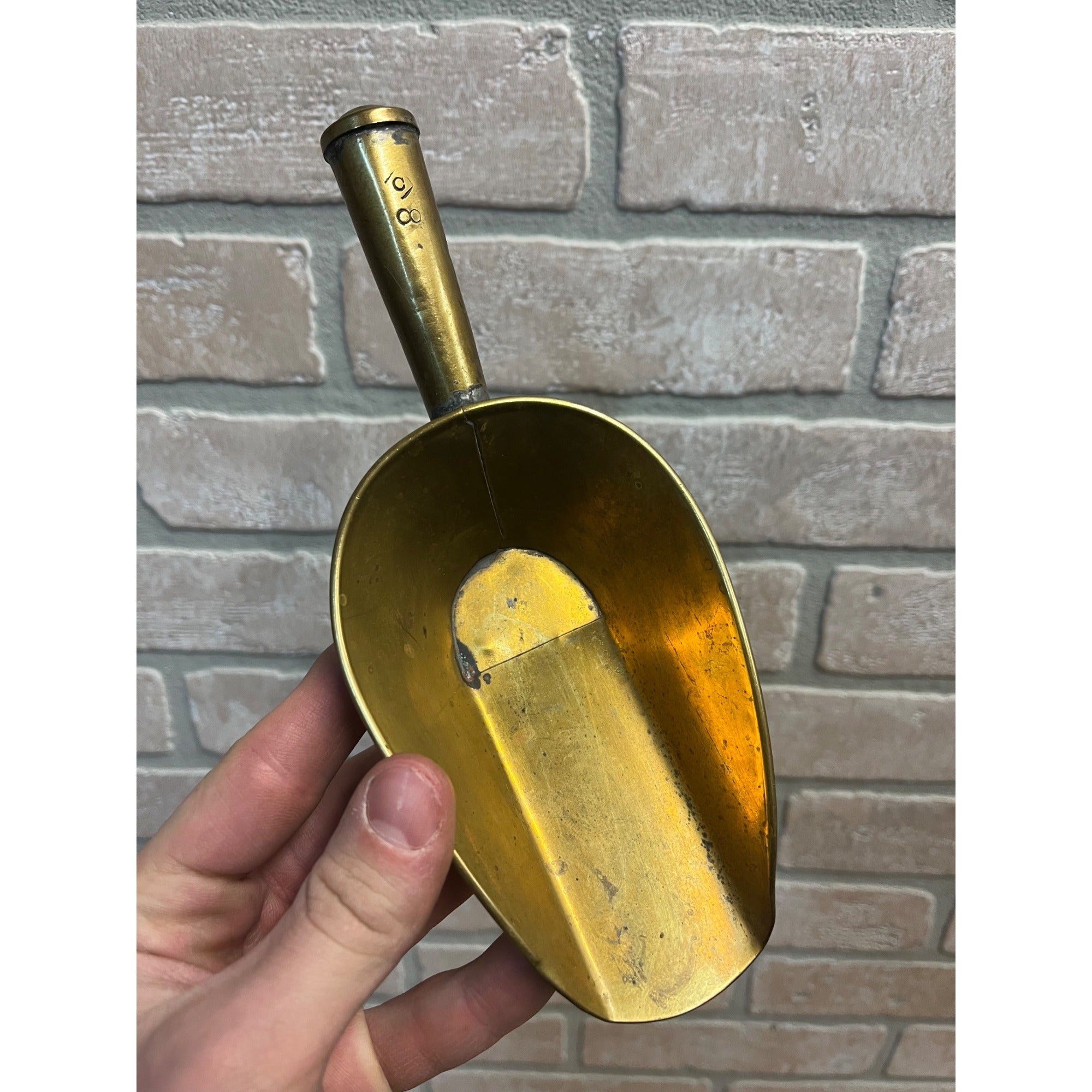 Vintage 1900s Brass No. 8 Scoop General Store Sugar Flour Candy Grain Seed 8"