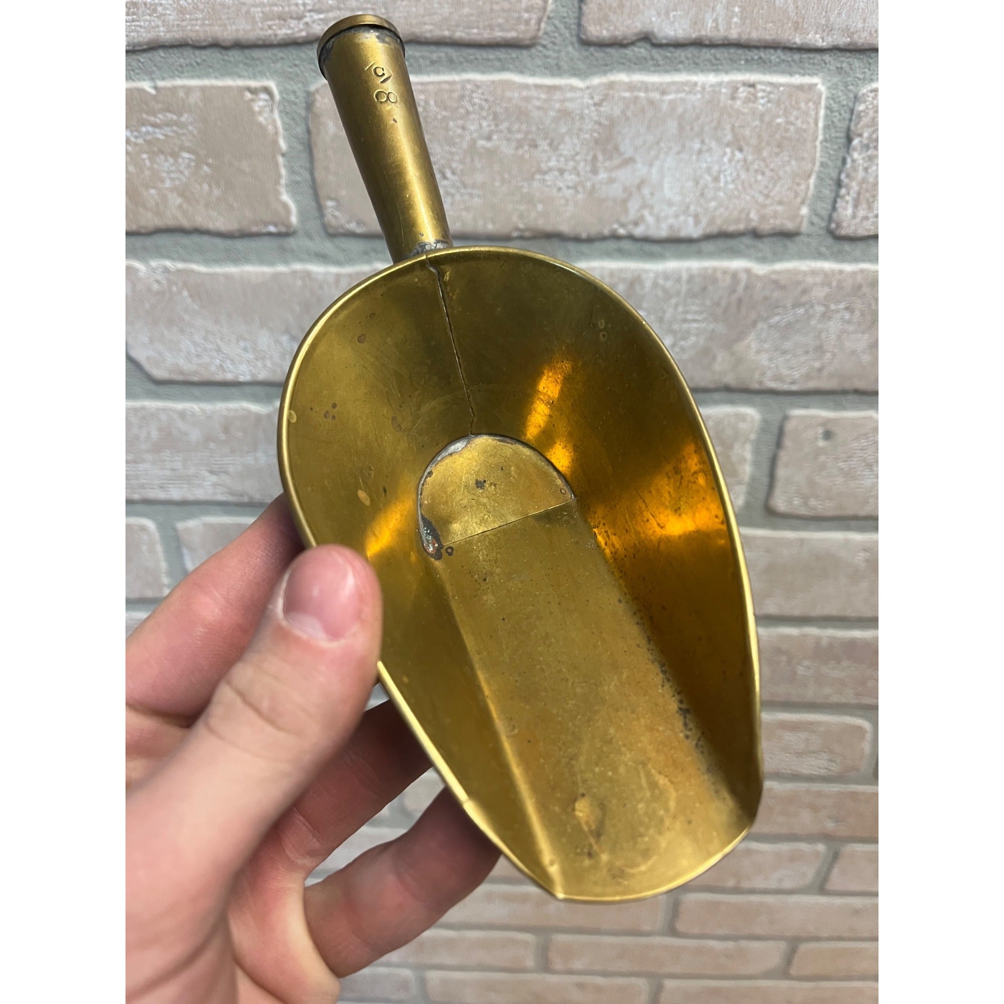 Vintage 1900s Brass No. 8 Scoop General Store Sugar Flour Candy Grain Seed 8"