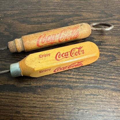 Vintage Drink Coca Cola Lot (2) Wooden Advertising Ice Picks Bottle Opener