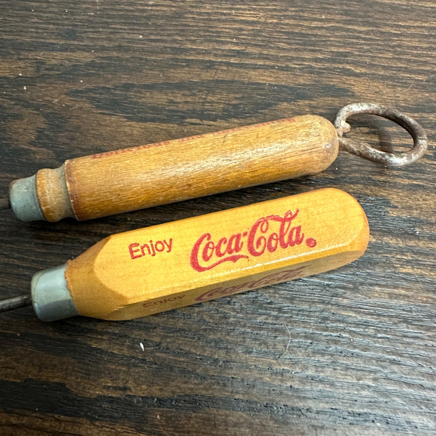 Vintage Drink Coca Cola Lot (2) Wooden Advertising Ice Picks Bottle Opener