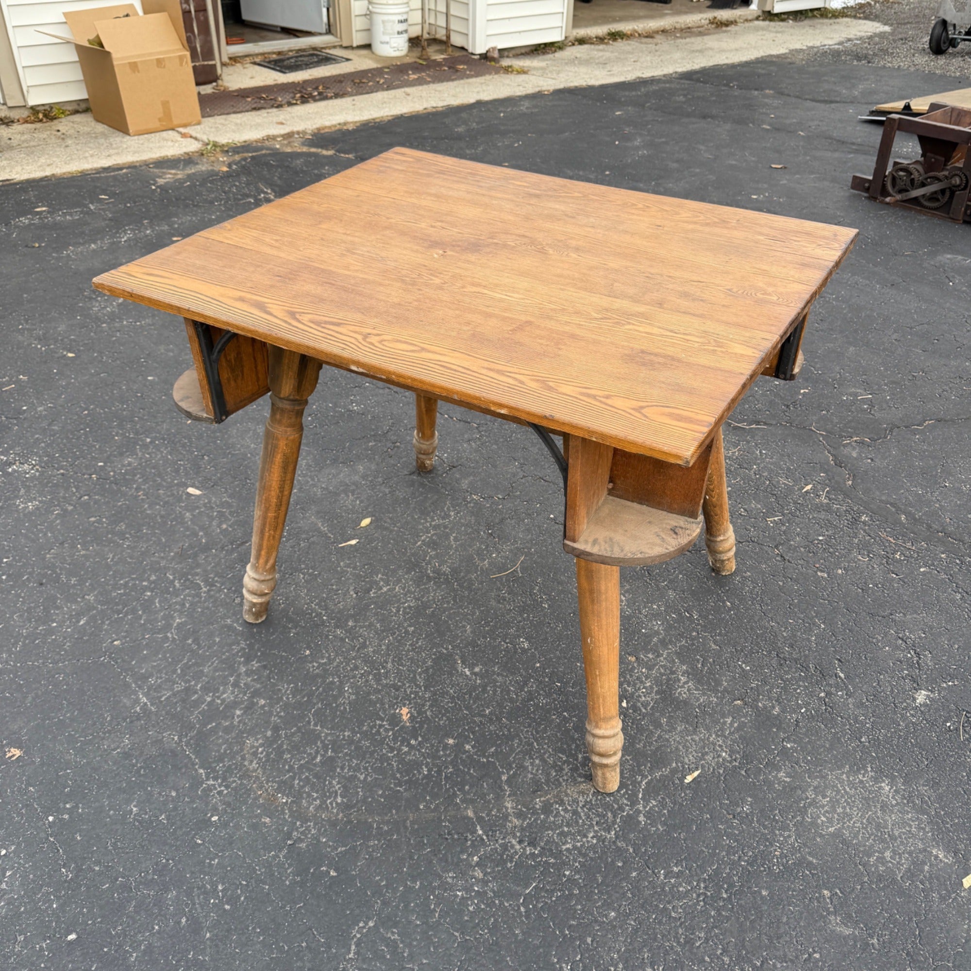 Vintage Tavern Bar Wooden Table w/ Pocket Cubbies
