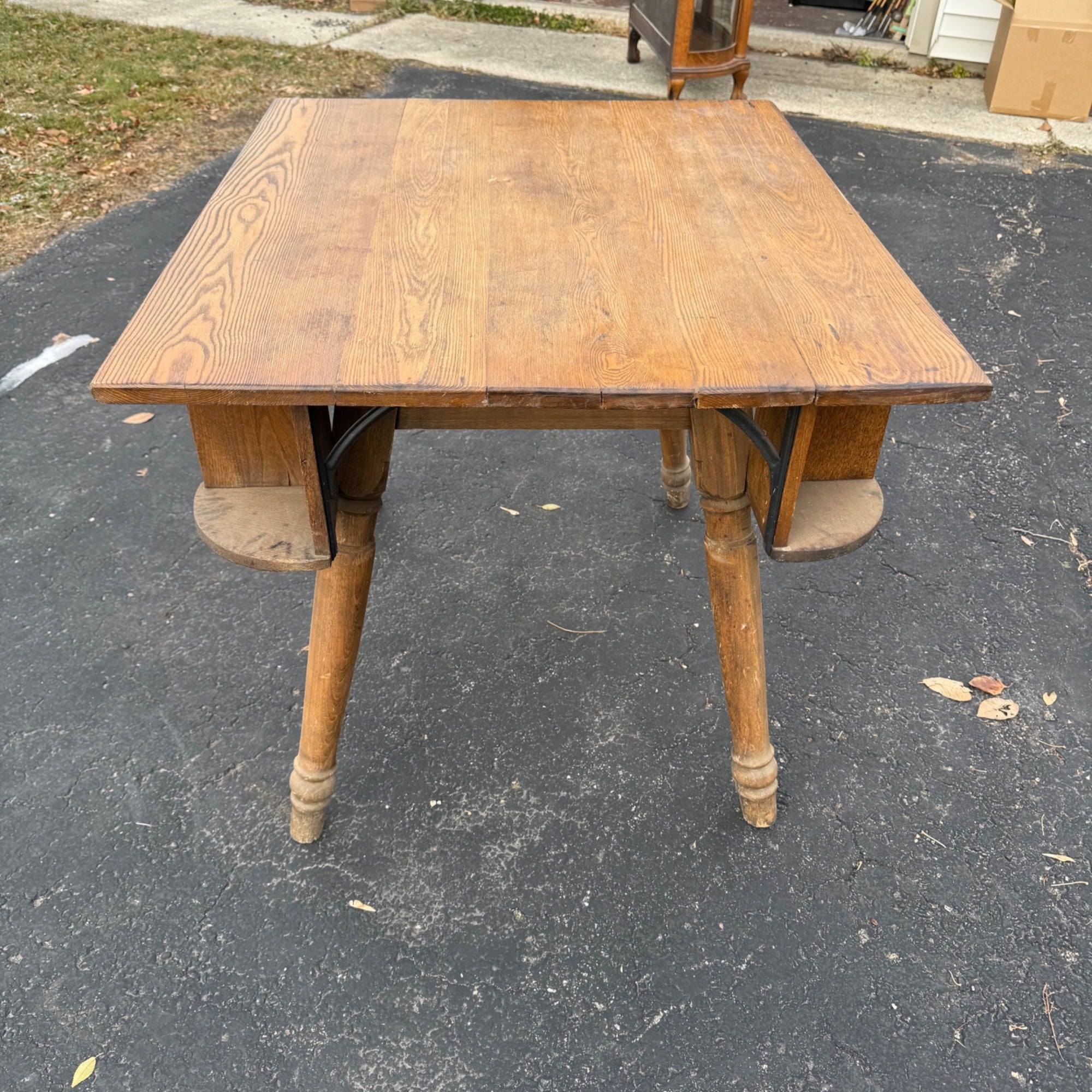 Vintage Tavern Bar Wooden Table w/ Pocket Cubbies
