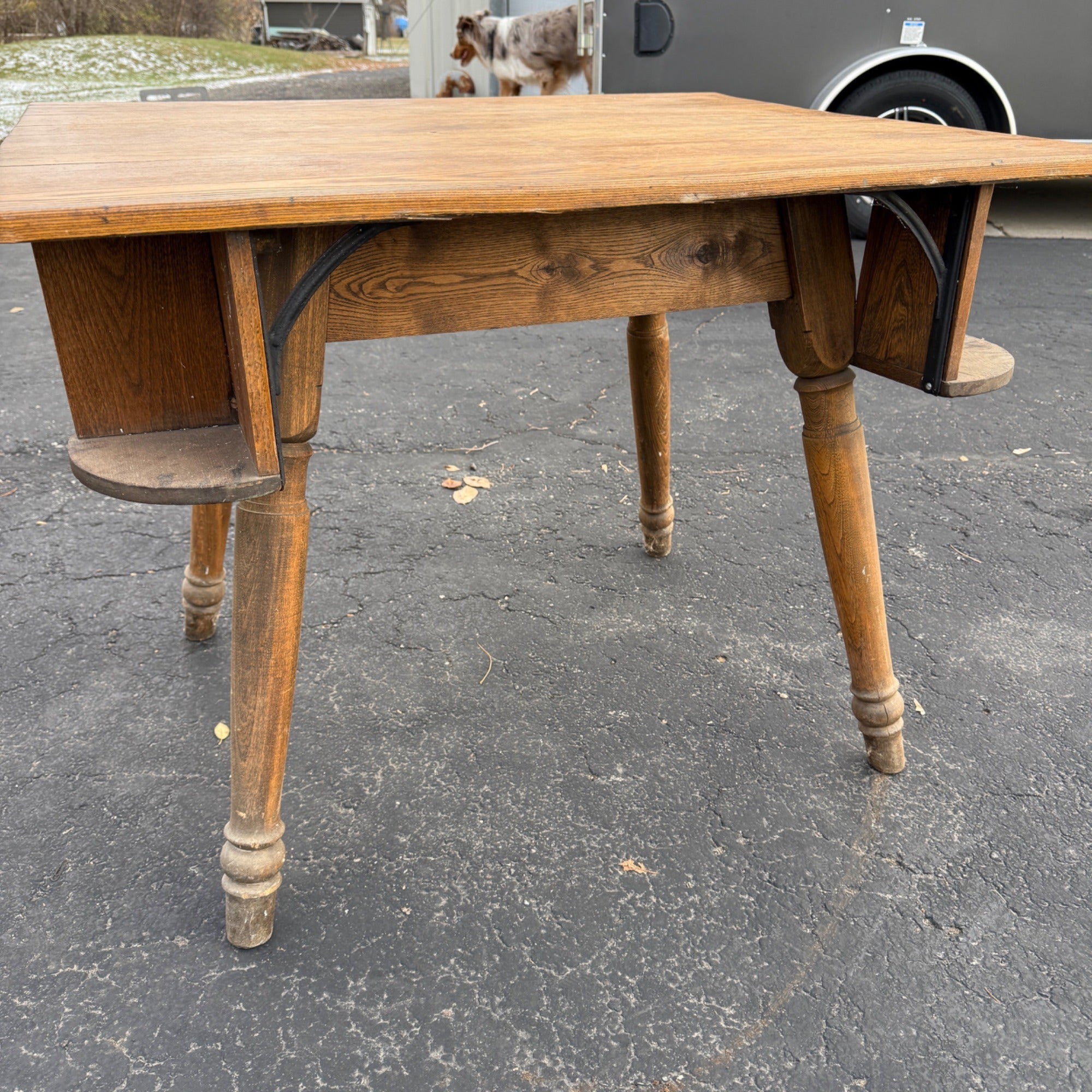 Vintage Tavern Bar Wooden Table w/ Pocket Cubbies