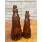 Vintage Mrs Buttersworth Maple Syrup Amber Glass Bottles Lot (2) 10” & 8.5"