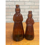 Vintage Mrs Buttersworth Maple Syrup Amber Glass Bottles Lot (2) 10” & 8.5"