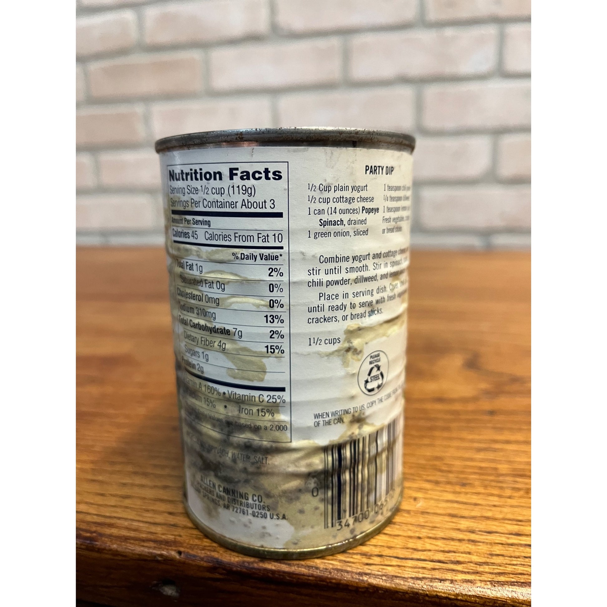 Vintage Popeye Brand Spinach Can Unopened Allen's Retro Sealed
