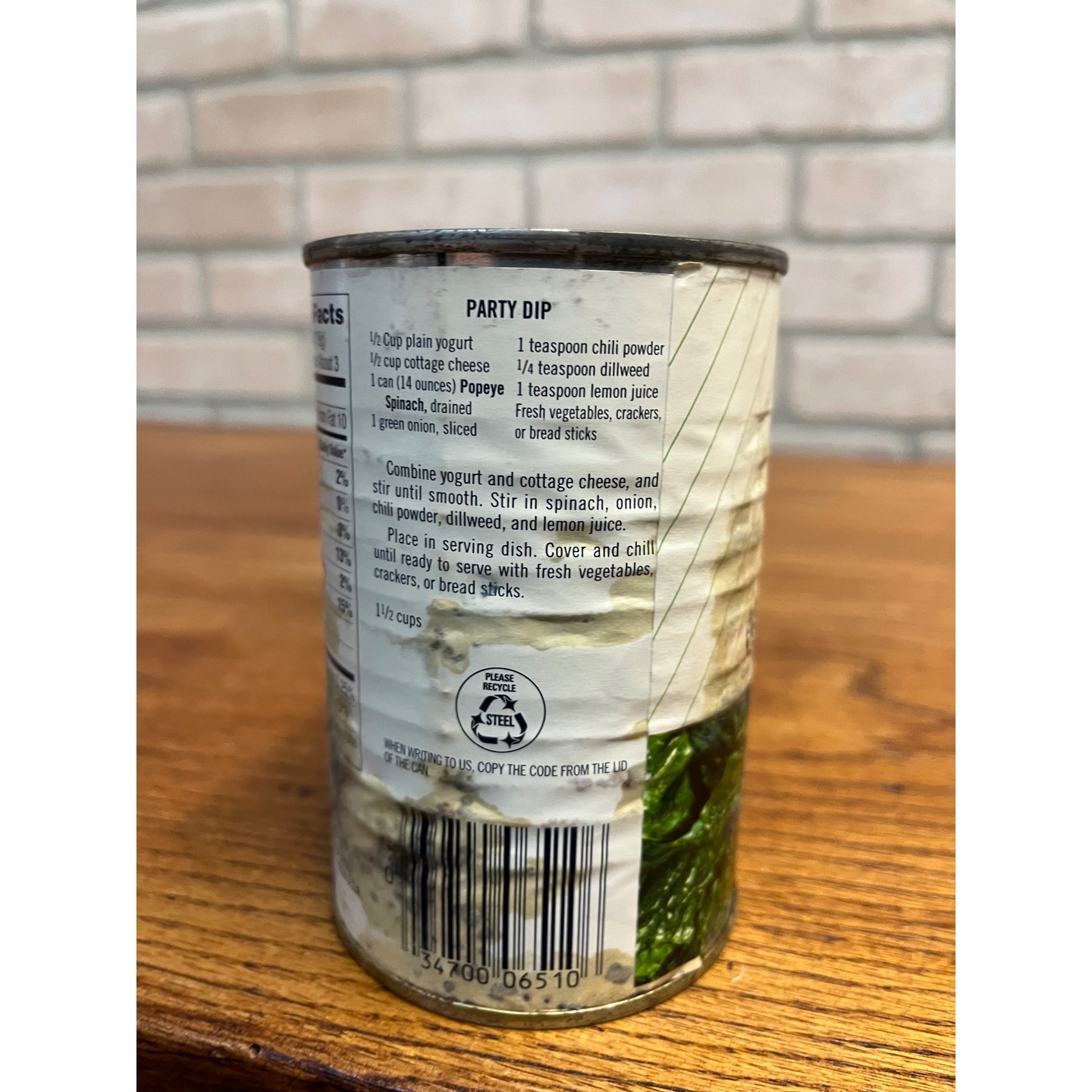 Vintage Popeye Brand Spinach Can Unopened Allen's Retro Sealed