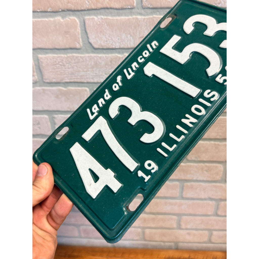 Vintage 1954 Illinois License Plate, Solid Green With White Lettering Land of Lincoln Motto