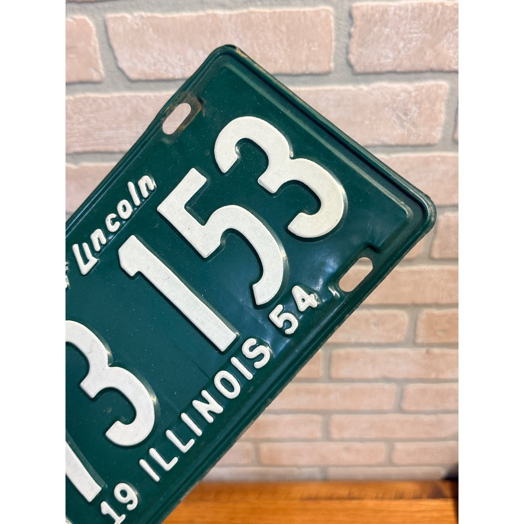 Vintage 1954 Illinois License Plate, Solid Green With White Lettering Land of Lincoln Motto