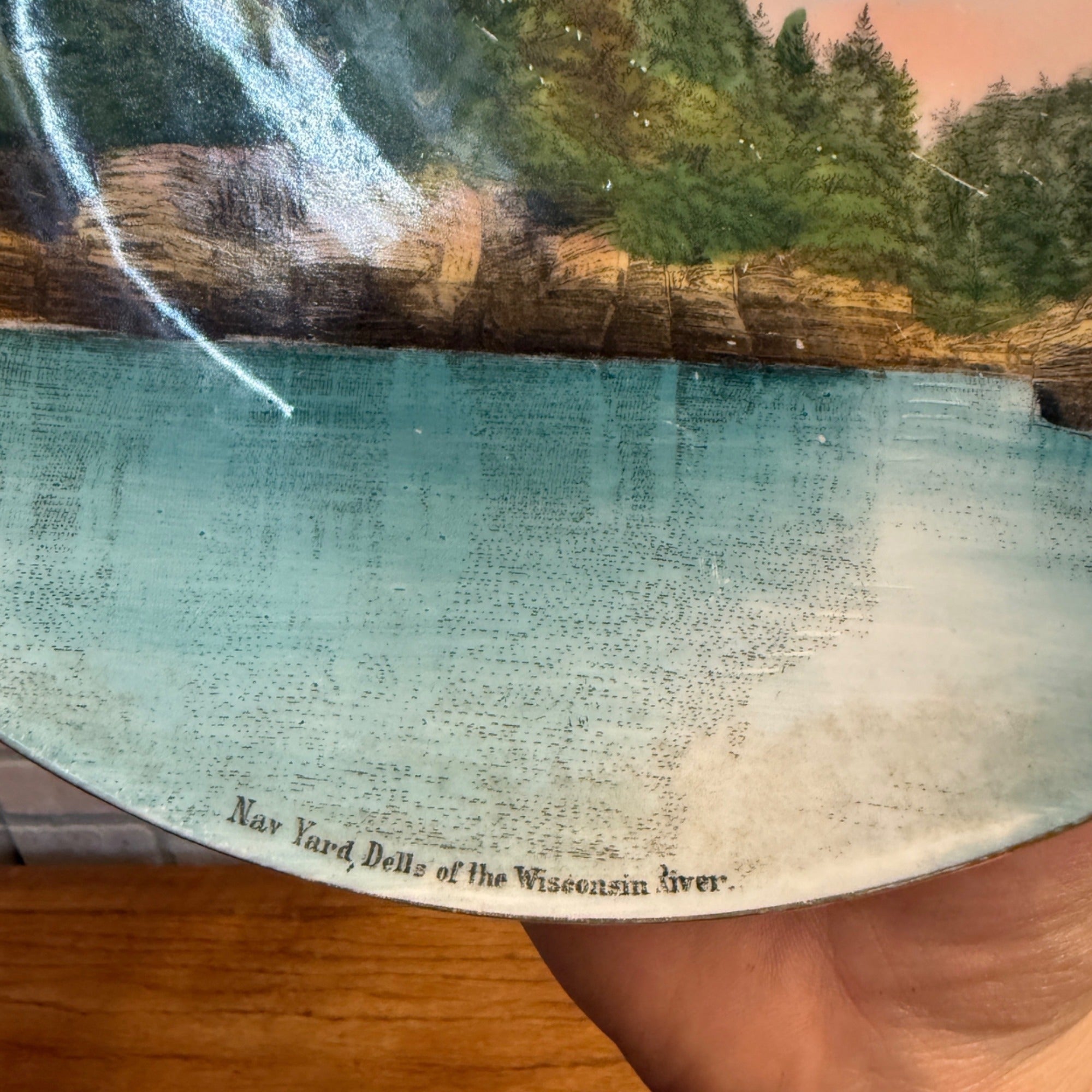 Vintage Hand-Painted Souvenir Plate "Nav Yard Dells Of The Wisconsin River" 1900s Decor