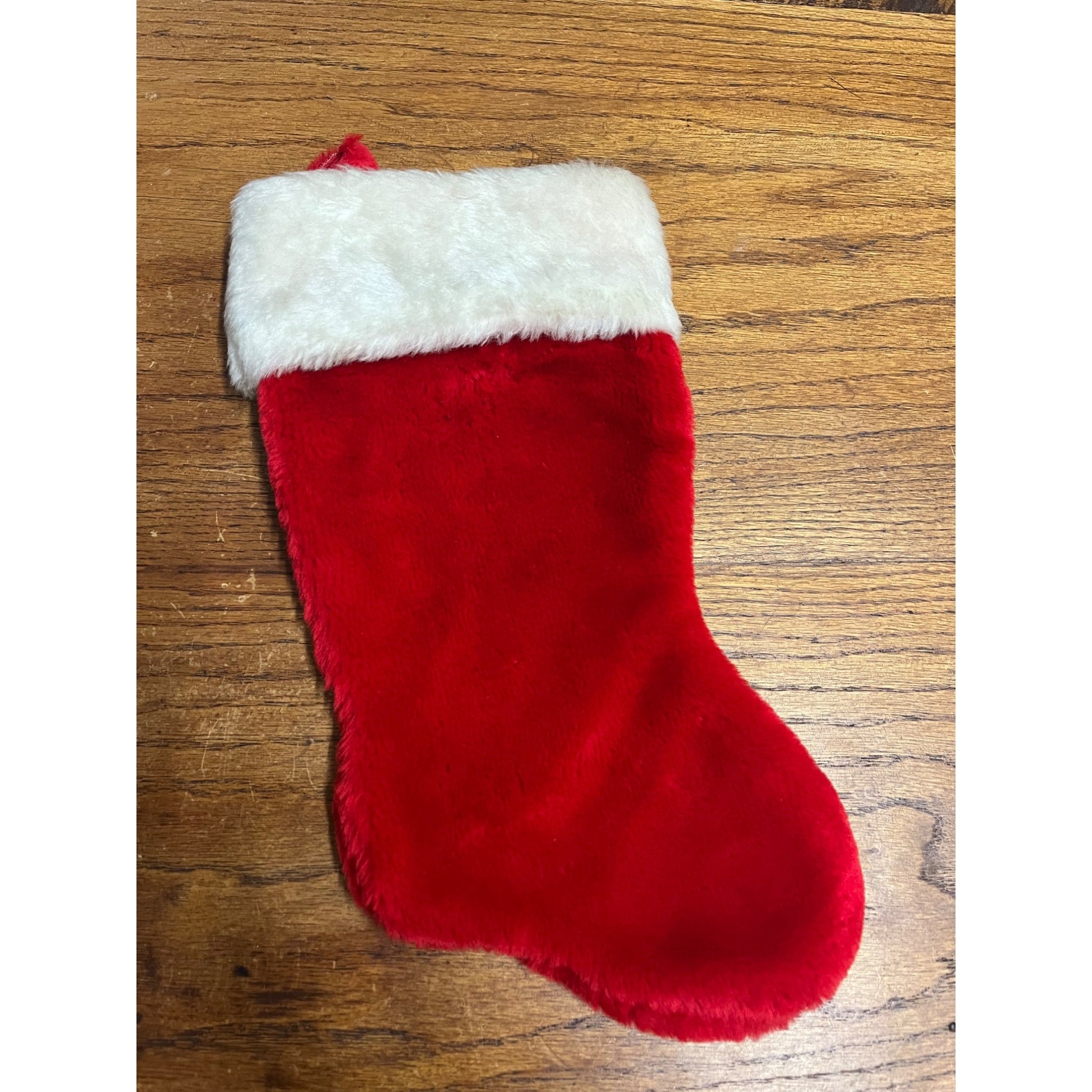 Vintage 1950s Christmas Fuzzy Cloth 13.5" Hanging Stocking