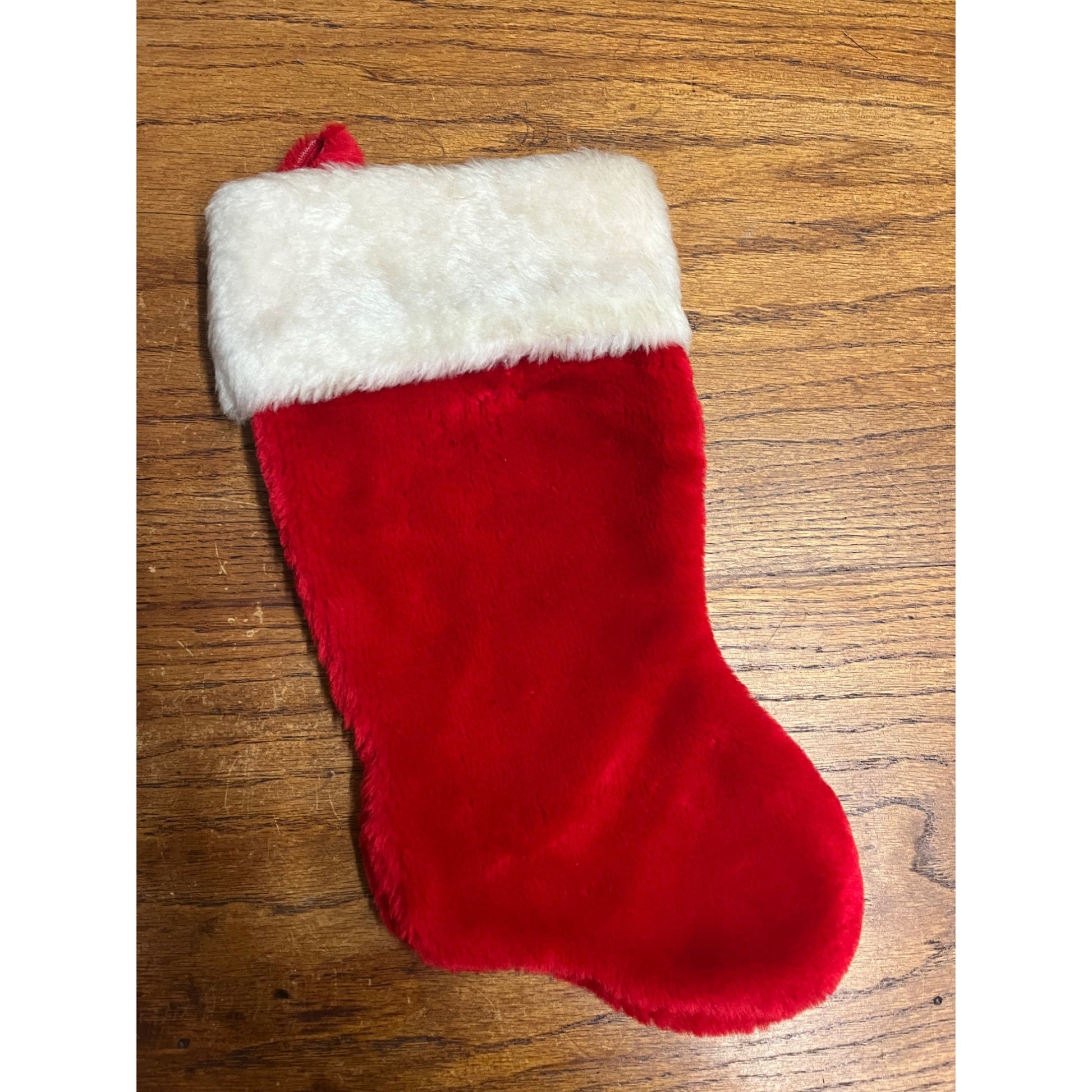 Vintage 1950s Christmas Fuzzy Cloth 13.5" Hanging Stocking