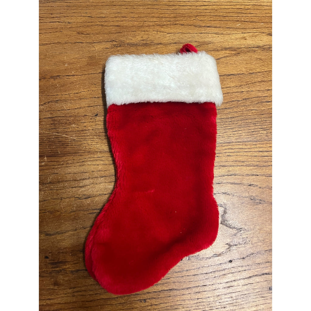 Vintage 1950s Christmas Fuzzy Cloth 13.5" Hanging Stocking