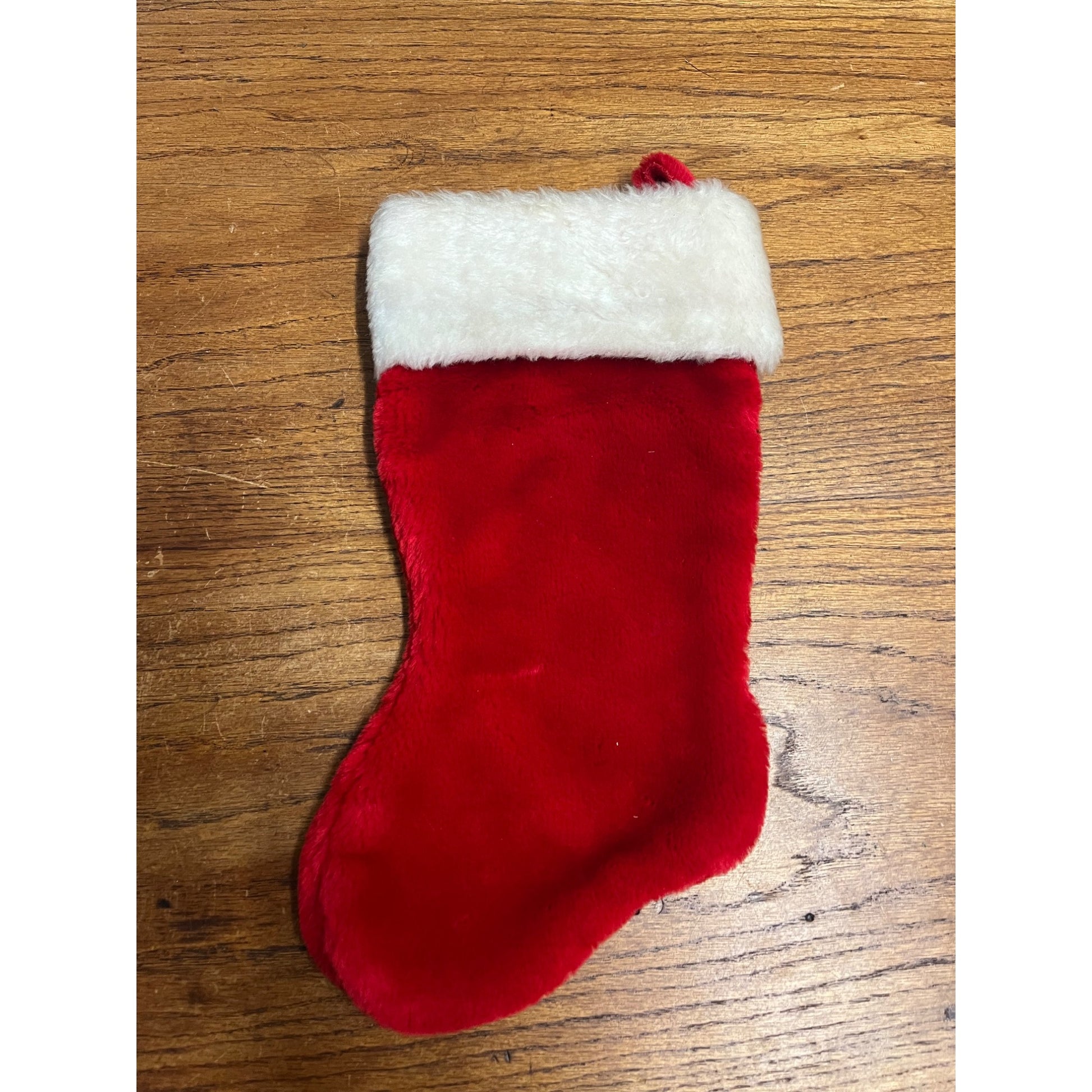 Vintage 1950s Christmas Fuzzy Cloth 13.5" Hanging Stocking