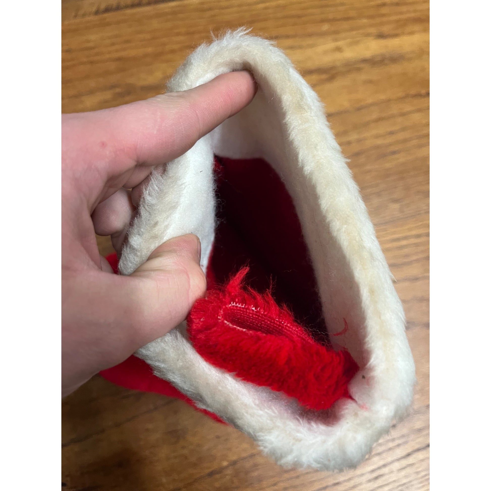 Vintage 1950s Christmas Fuzzy Cloth 13.5" Hanging Stocking