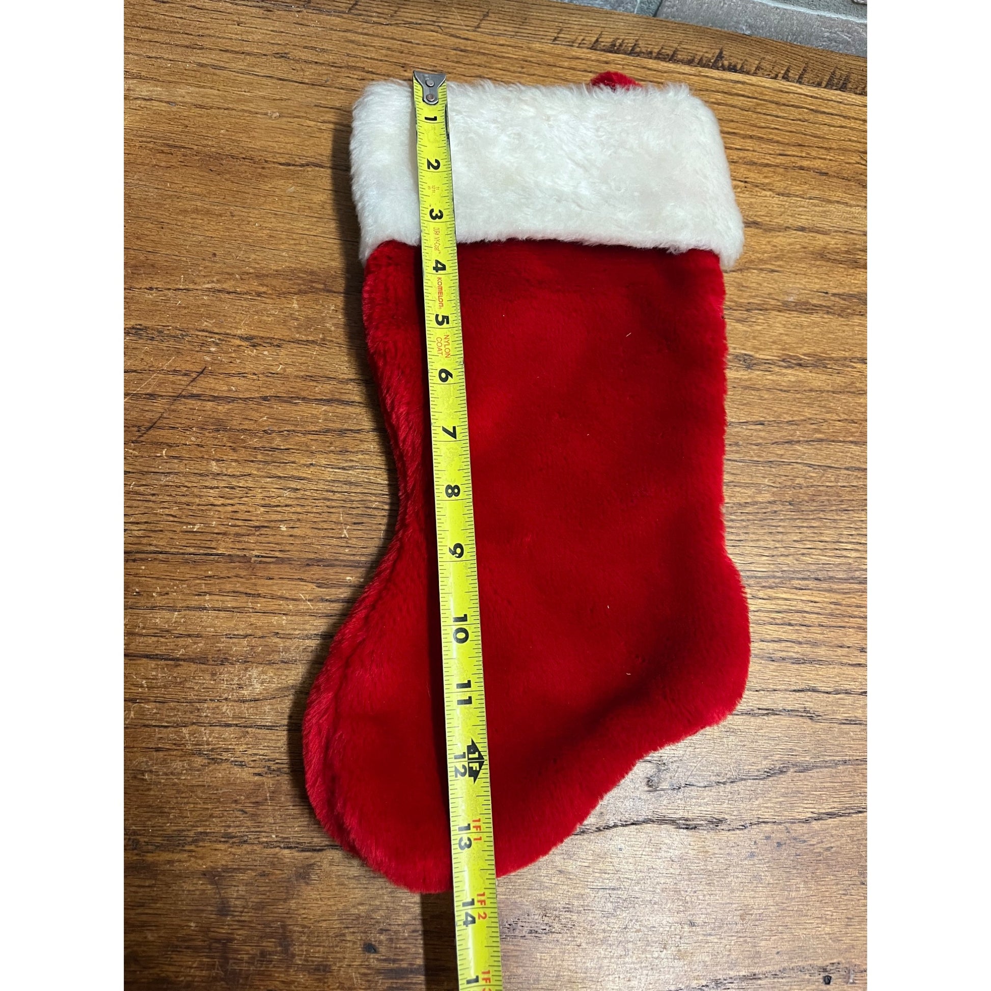 Vintage 1950s Christmas Fuzzy Cloth 13.5" Hanging Stocking