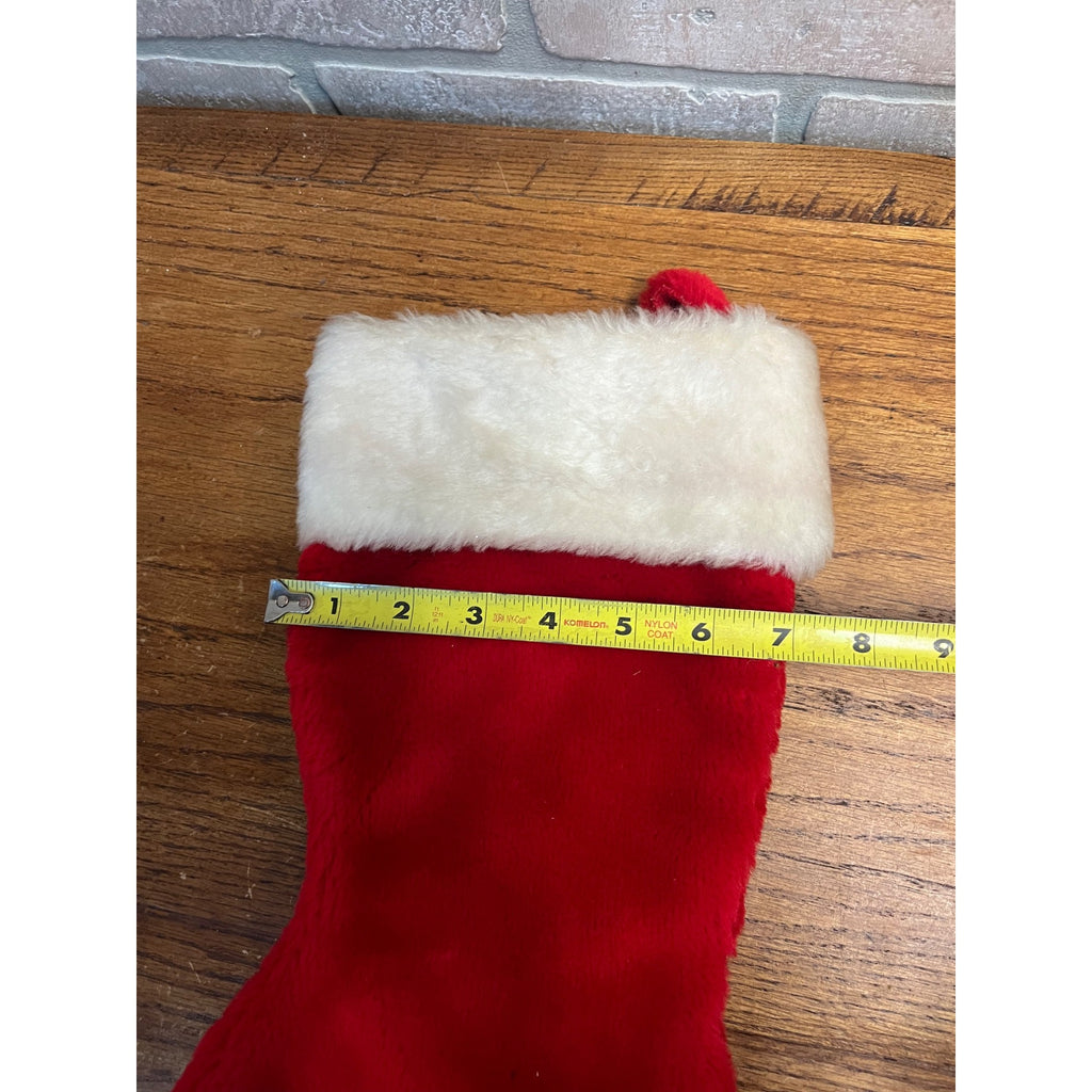Vintage 1950s Christmas Fuzzy Cloth 13.5" Hanging Stocking