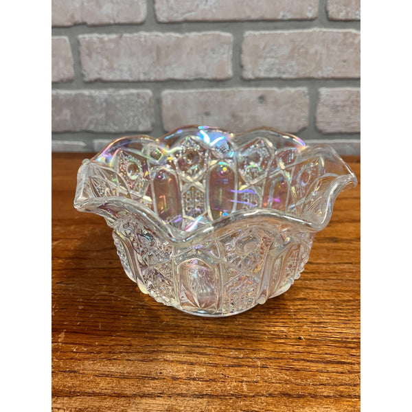 Vintage L.E. Smith Clear Iridescent Carnival Glass Bowl - Vintage Ruffled Edge Design