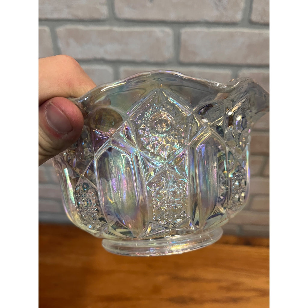 Vintage L.E. Smith Clear Iridescent Carnival Glass Bowl - Vintage Ruffled Edge Design