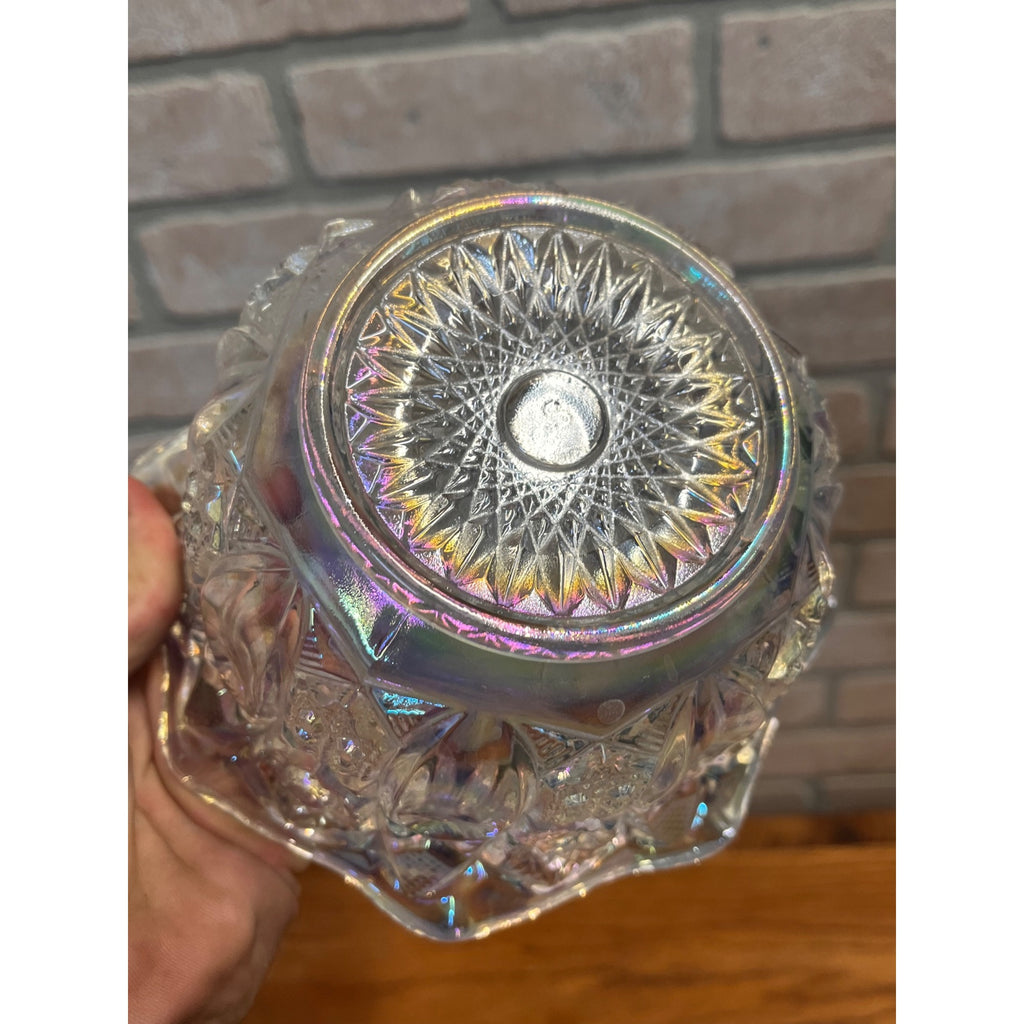 Vintage L.E. Smith Clear Iridescent Carnival Glass Bowl - Vintage Ruffled Edge Design