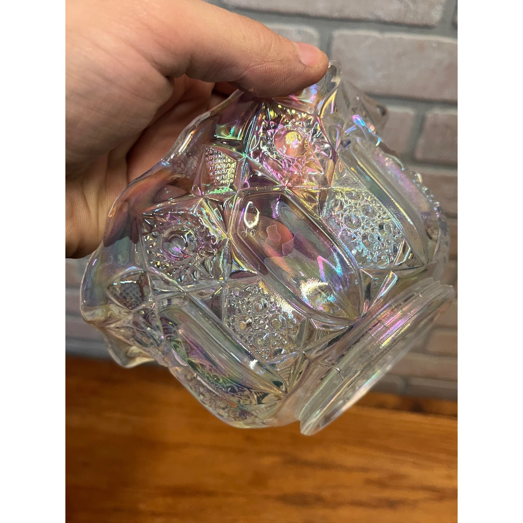 Vintage L.E. Smith Clear Iridescent Carnival Glass Bowl - Vintage Ruffled Edge Design