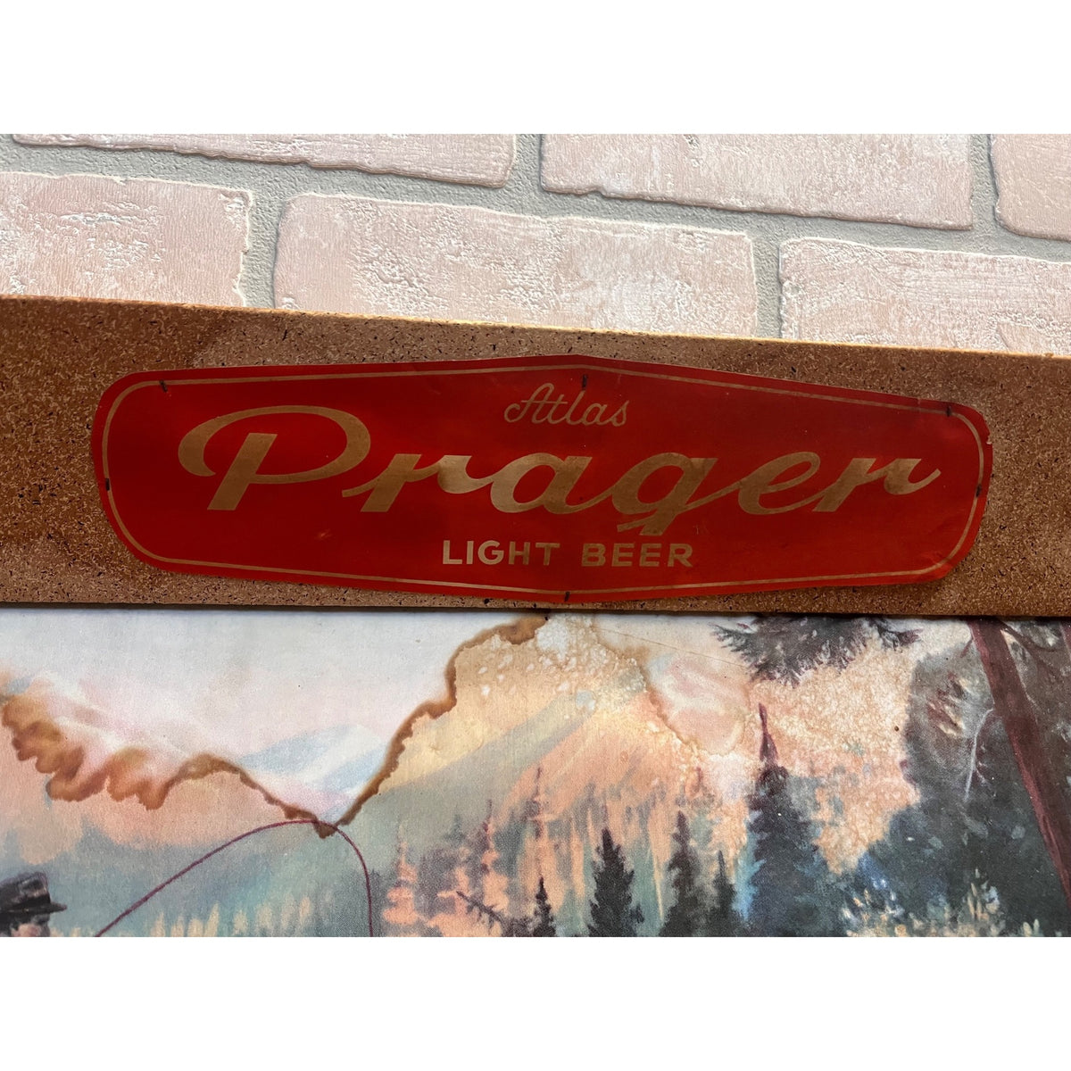 RARE Vintage 1940s Atlas Prager Beer Chicago Advertising Cardboard Sign Fishing Scene