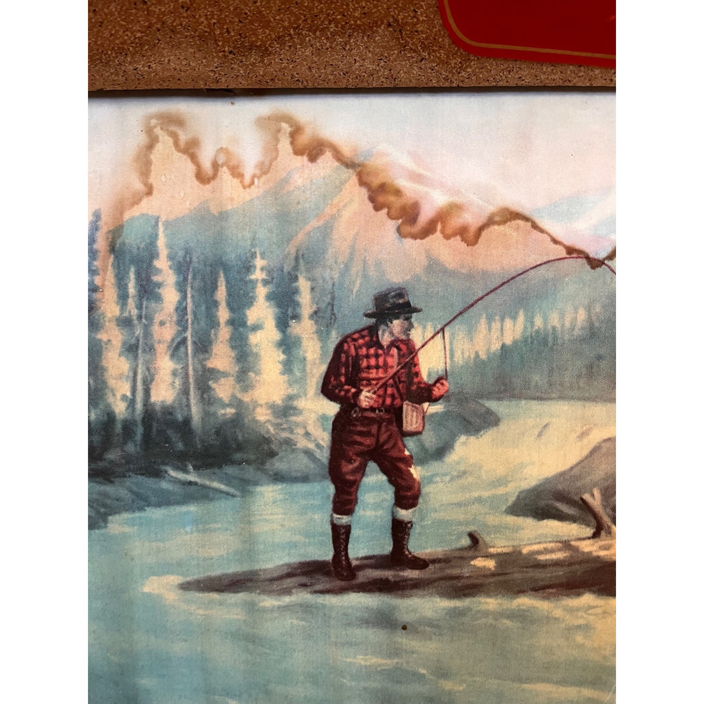 RARE Vintage 1940s Atlas Prager Beer Chicago Advertising Cardboard Sign Fishing Scene