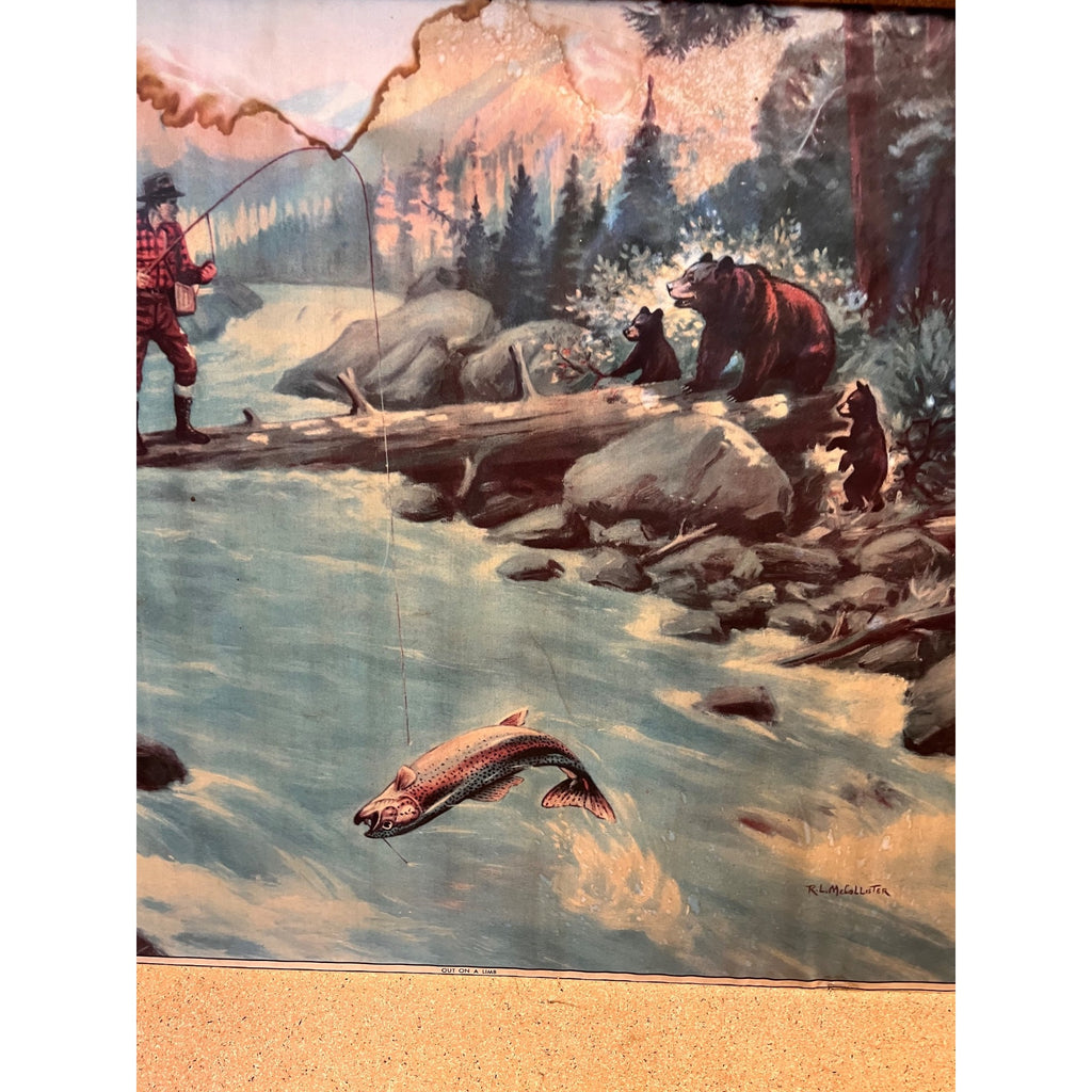 RARE Vintage 1940s Atlas Prager Beer Chicago Advertising Cardboard Sign Fishing Scene