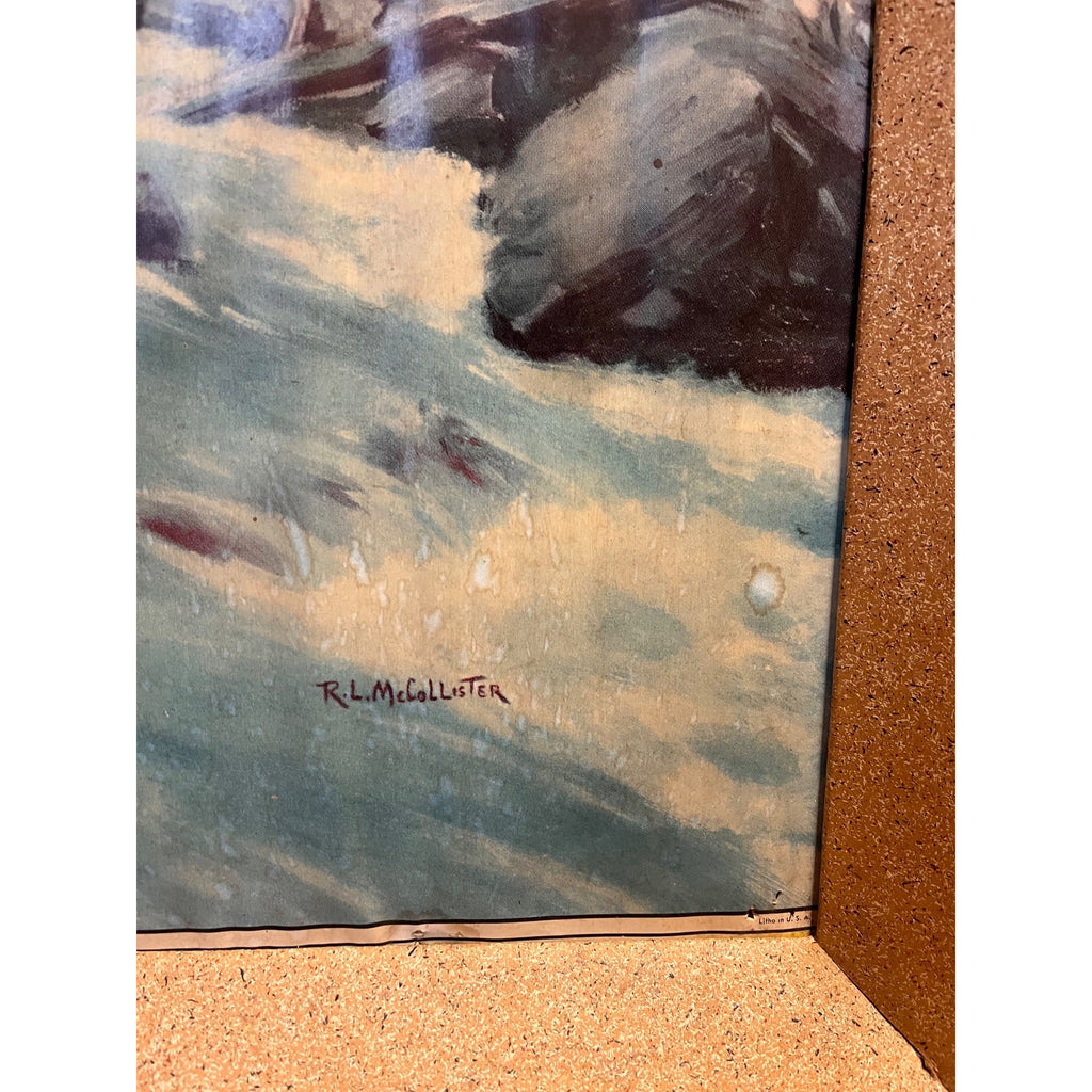 RARE Vintage 1940s Atlas Prager Beer Chicago Advertising Cardboard Sign Fishing Scene