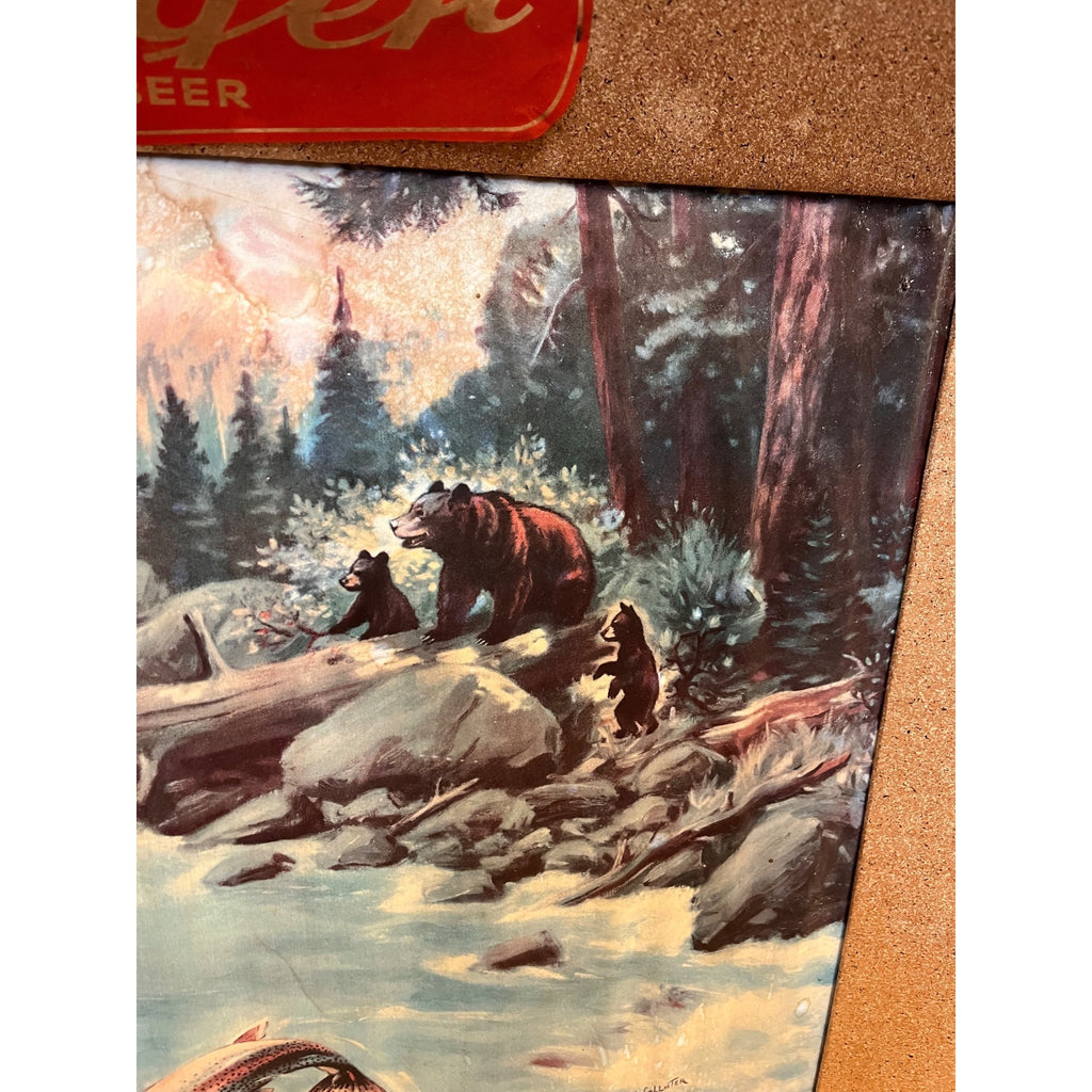 RARE Vintage 1940s Atlas Prager Beer Chicago Advertising Cardboard Sign Fishing Scene