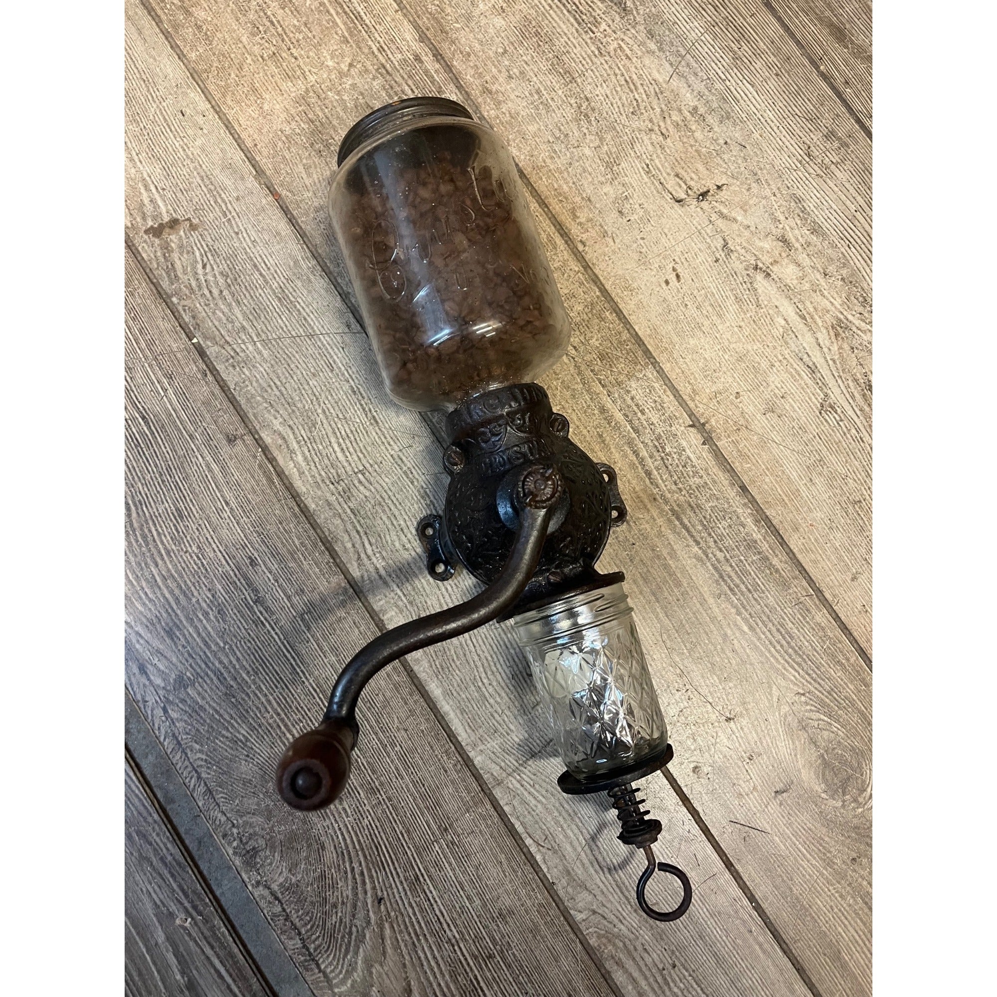 Vintage Arcade Crystal #3 Cast Iron And Glass Coffee Grinder Antique Primitive