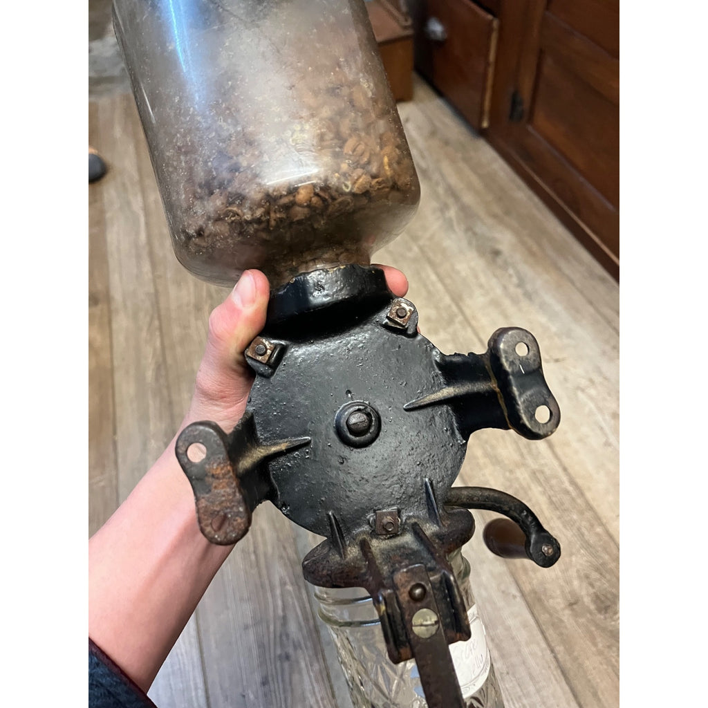 Vintage Arcade Crystal #3 Cast Iron And Glass Coffee Grinder Antique Primitive