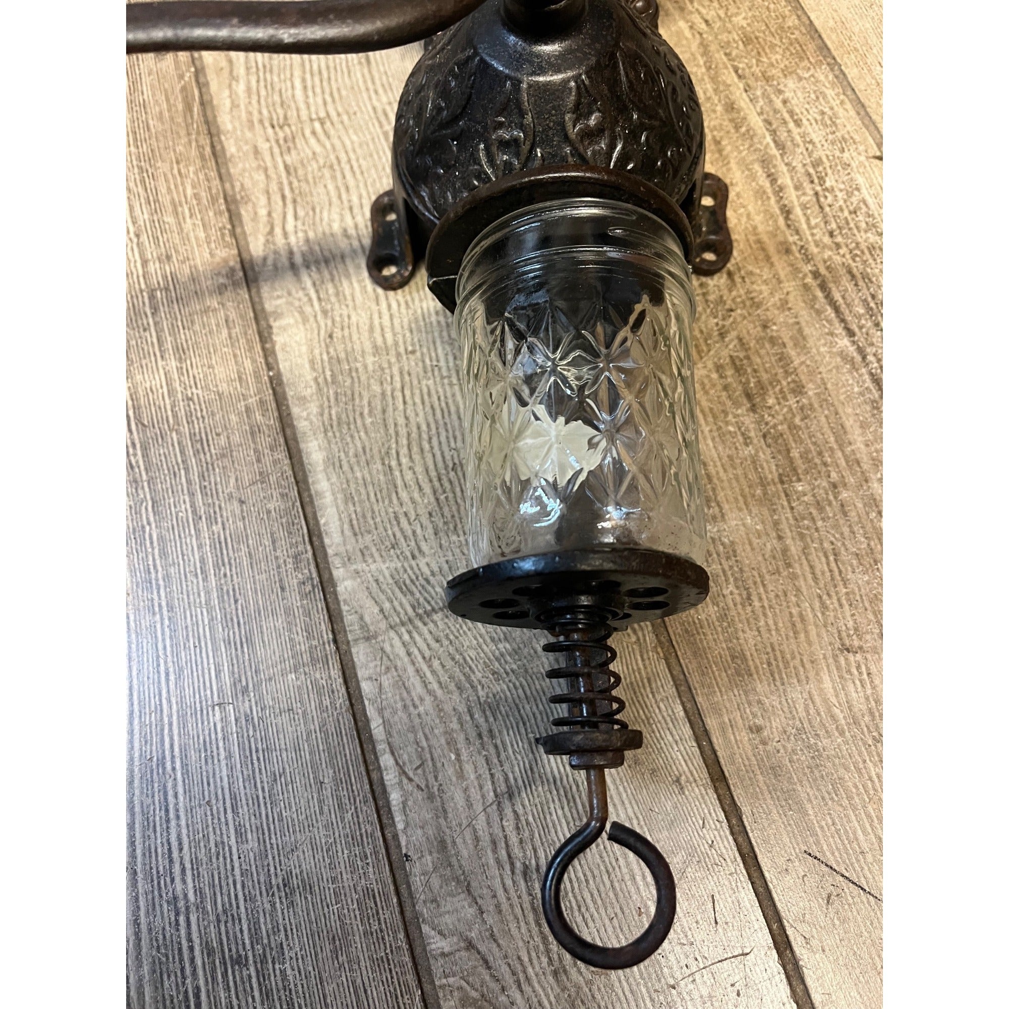 Vintage Arcade Crystal #3 Cast Iron And Glass Coffee Grinder Antique Primitive