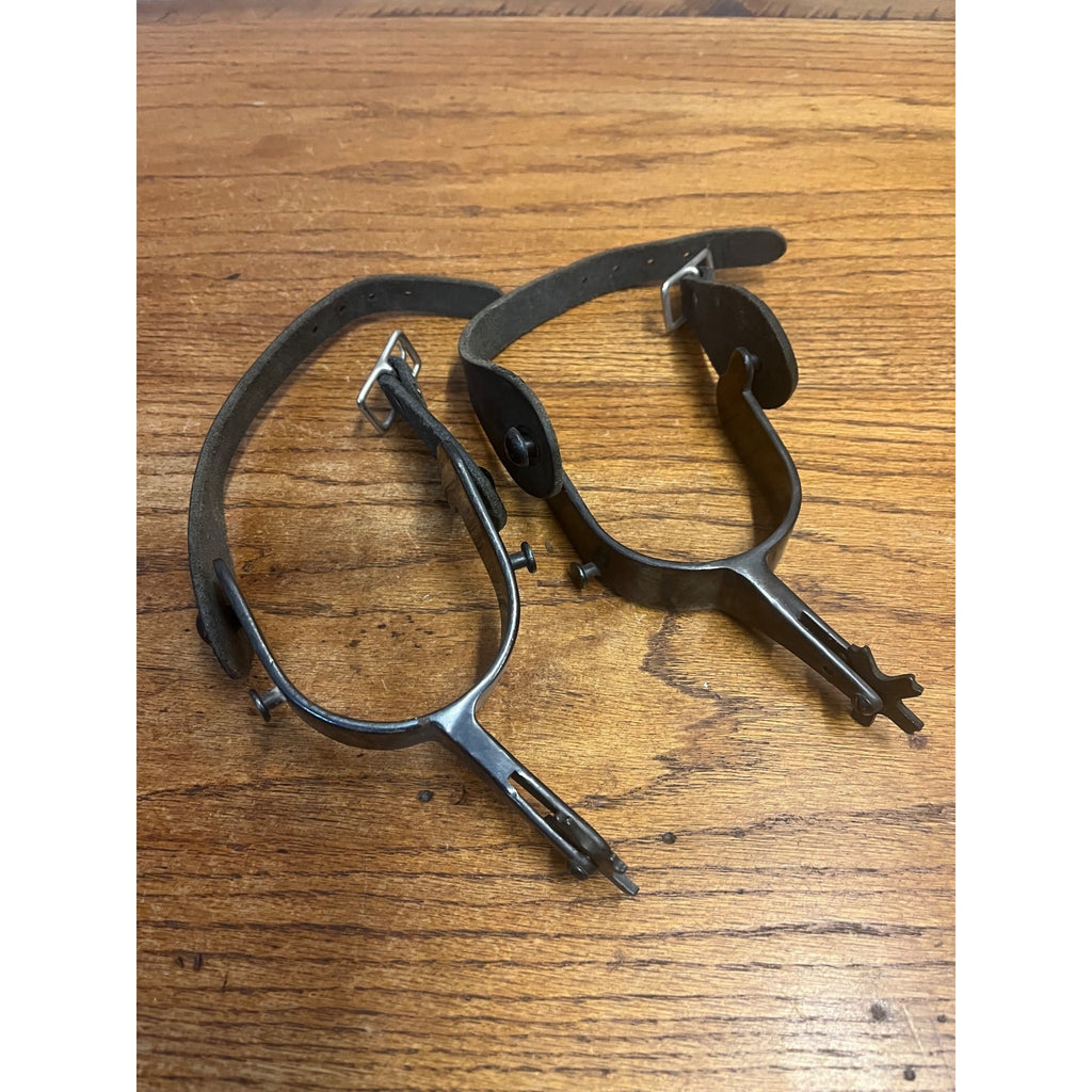 Vintage Western Cowboy Riding Spurs Pair Leather Straps Horse Equestrian Tack