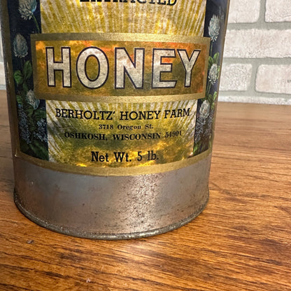 "Vintage Berholtz's Honey Farm Tin Oshkosh, WI Advertising No Lid