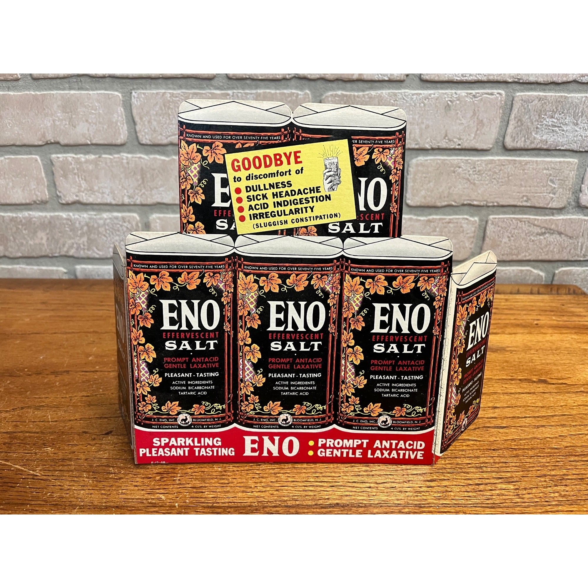 Vintage 1940s Eno Effervescent Salt Cardboard Advertising Store Display Sign