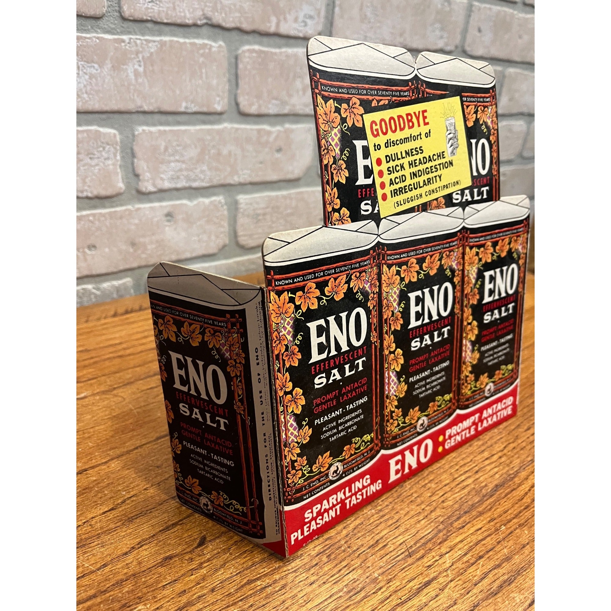 Vintage 1940s Eno Effervescent Salt Cardboard Advertising Store Display Sign