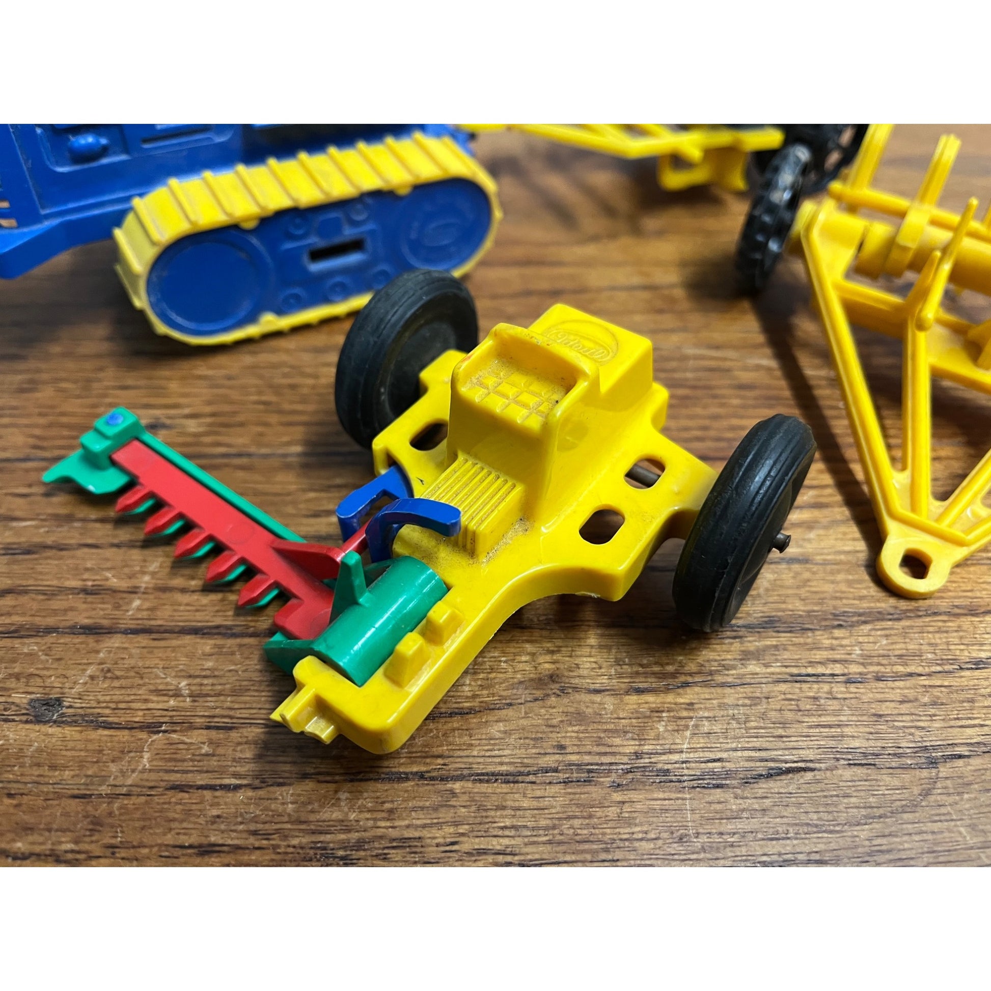 Vintage 1960s Ideal Plastic Toy Farm Equipment Hay Rack, Tractor, Sickle Mower +