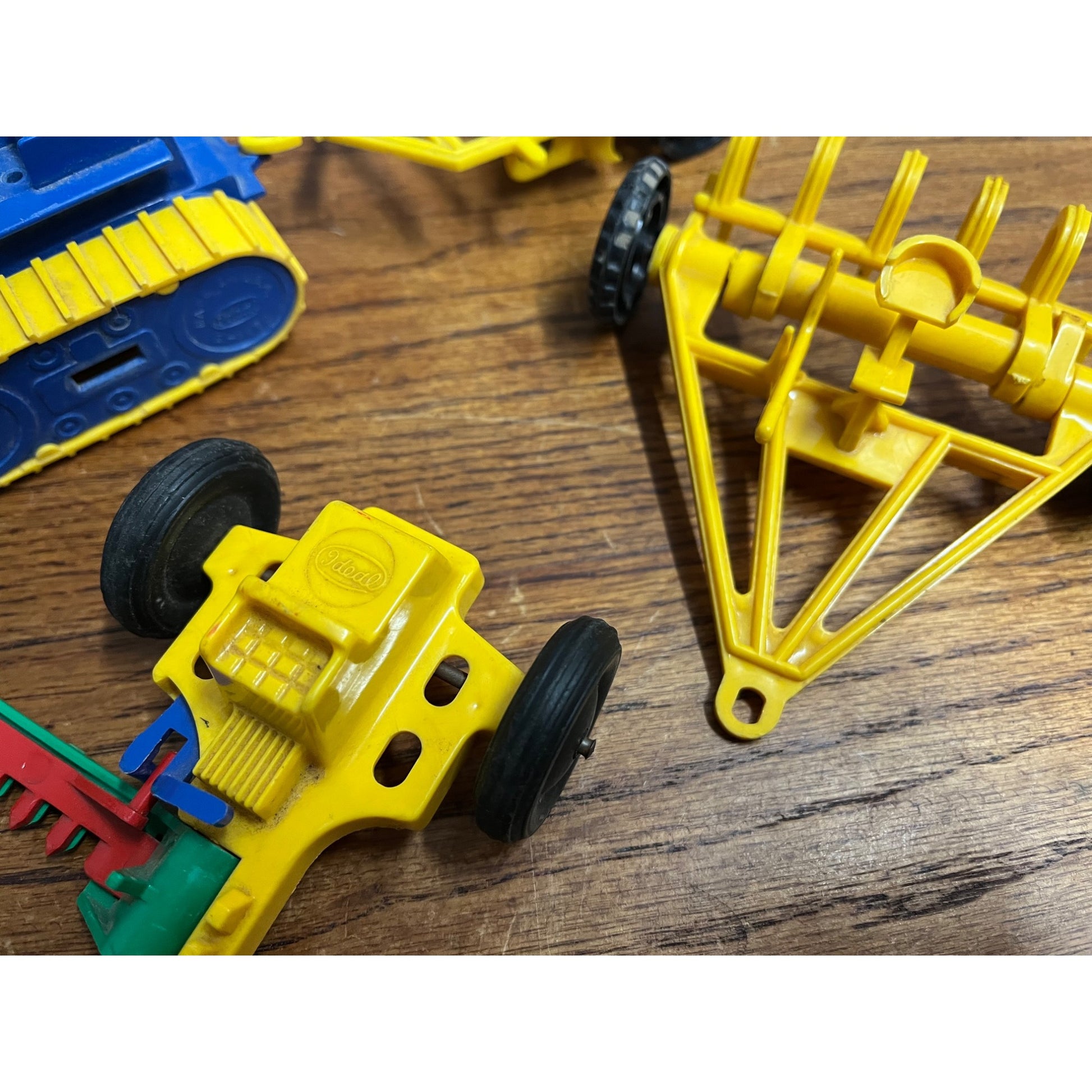 Vintage 1960s Ideal Plastic Toy Farm Equipment Hay Rack, Tractor, Sickle Mower +