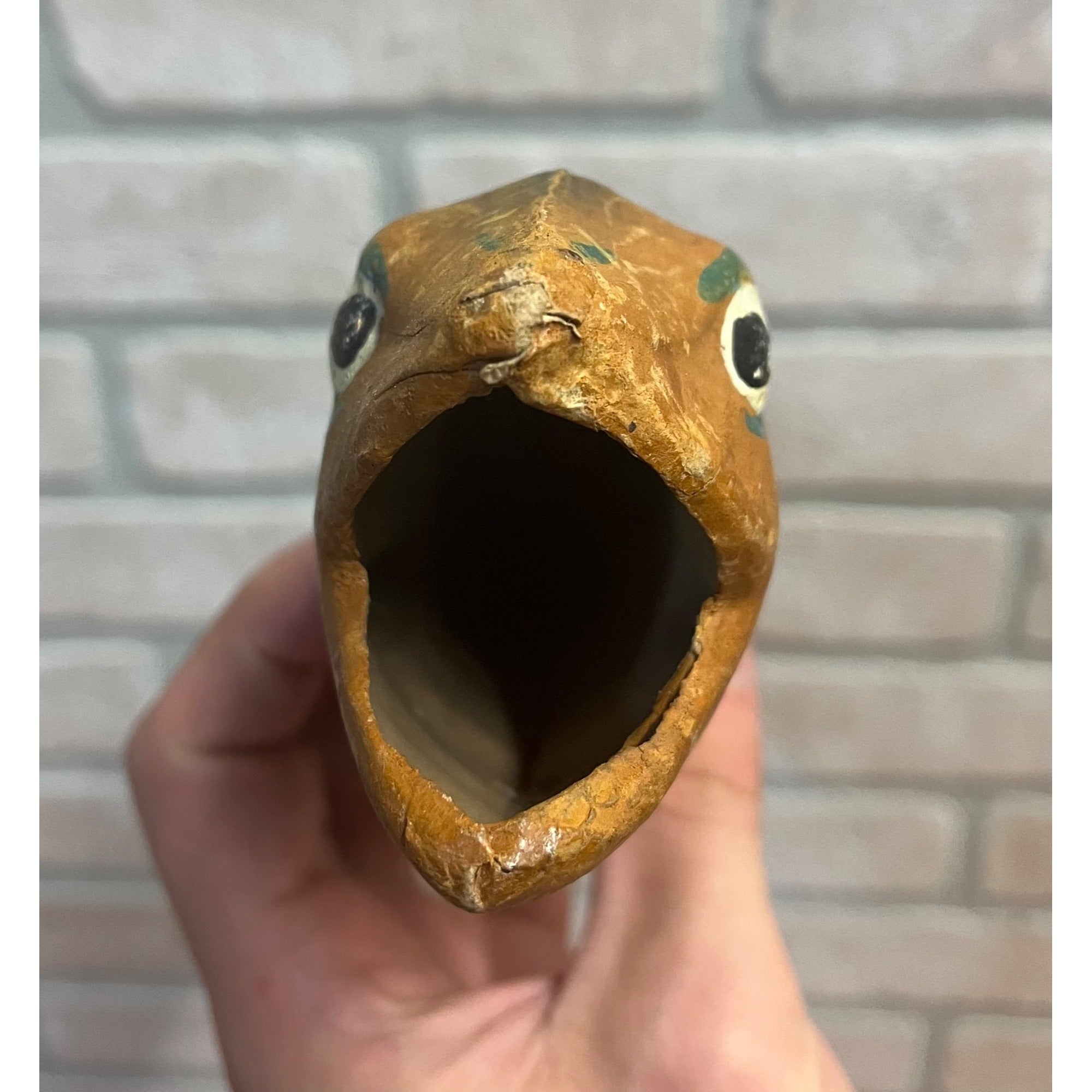 Antique Vintage German Halloween Orange Frog Lizard Papier Mache Horn Noisemaker