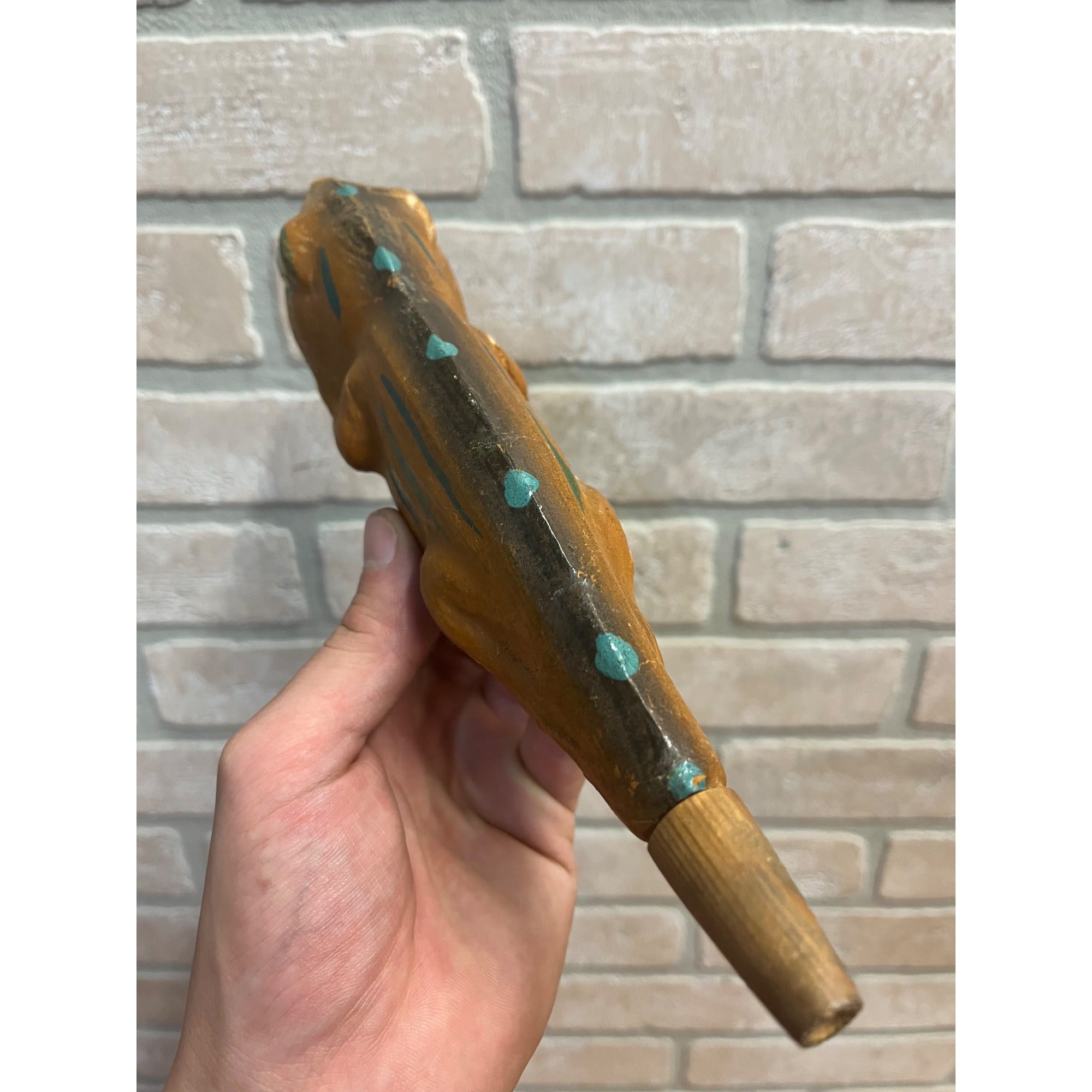 Antique Vintage German Halloween Orange Frog Lizard Papier Mache Horn Noisemaker