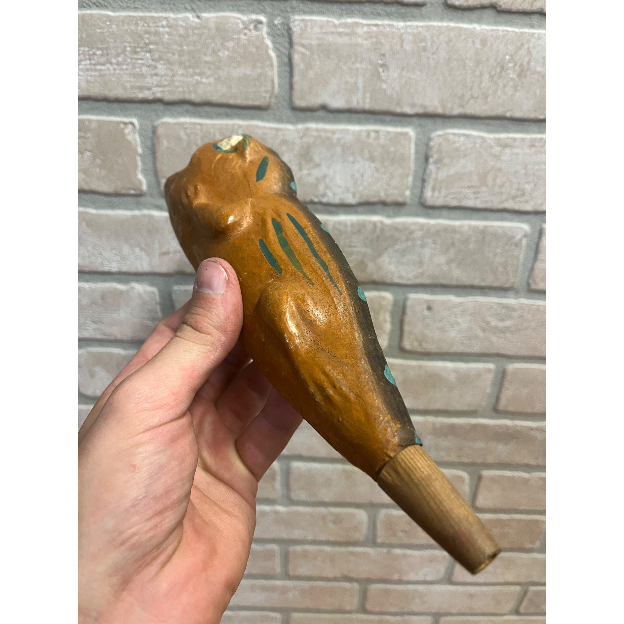 Antique Vintage German Halloween Orange Frog Lizard Papier Mache Horn Noisemaker